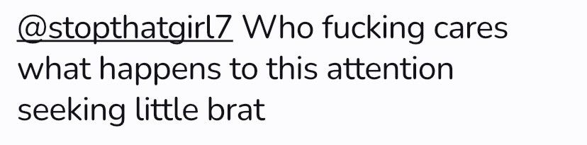 Someone replying to a post I made looking to an article about Greta Thunberg being arrested by Israel that reads: “Who fucking cares what happens to this attention seeking little brat”