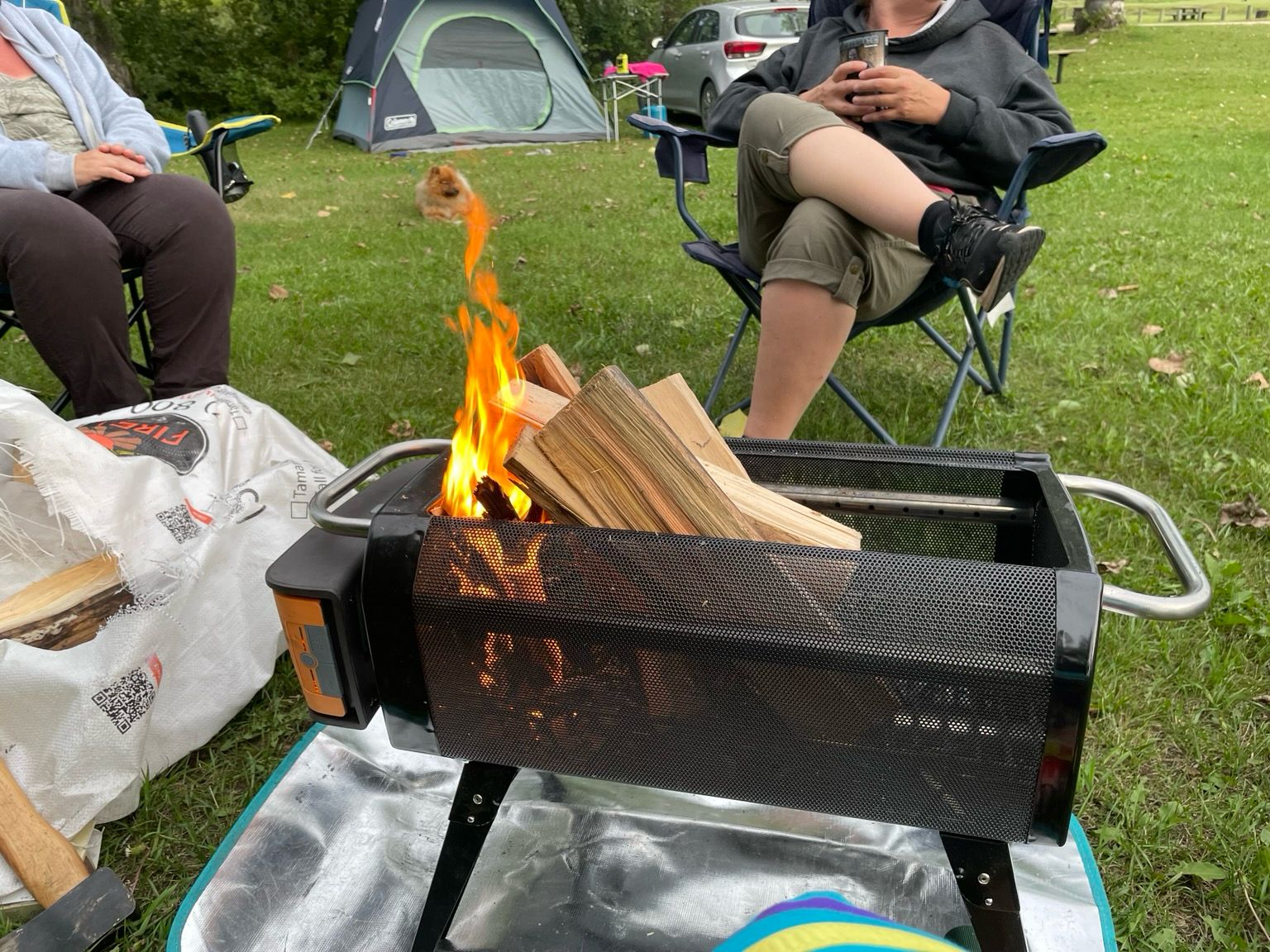 A campfire in a BioLite firepit 