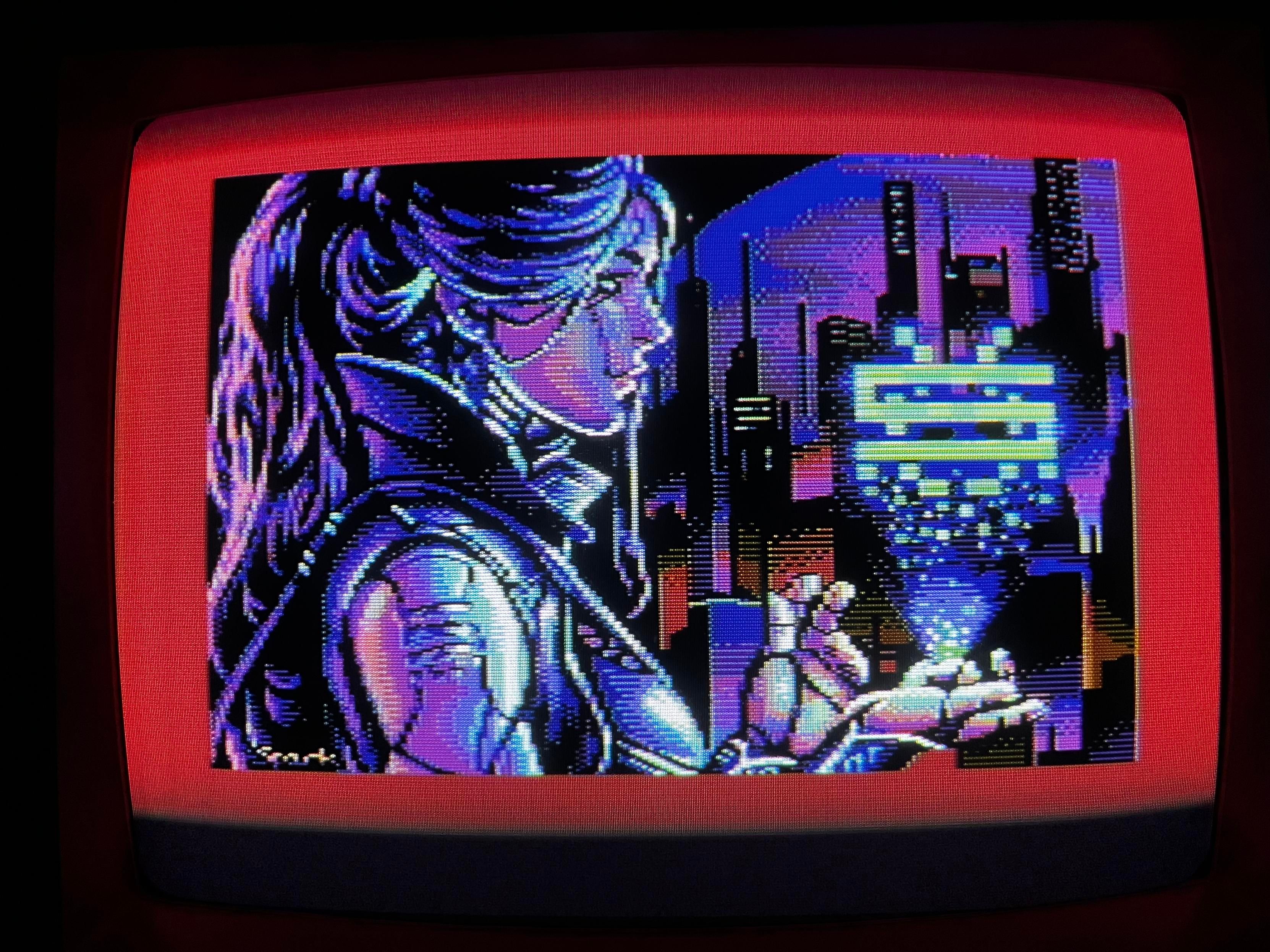 The loading screen of the game We Are Stardust. Full screen image in purple colors showing a woman projecting a stardust Lukhash logo above her hands