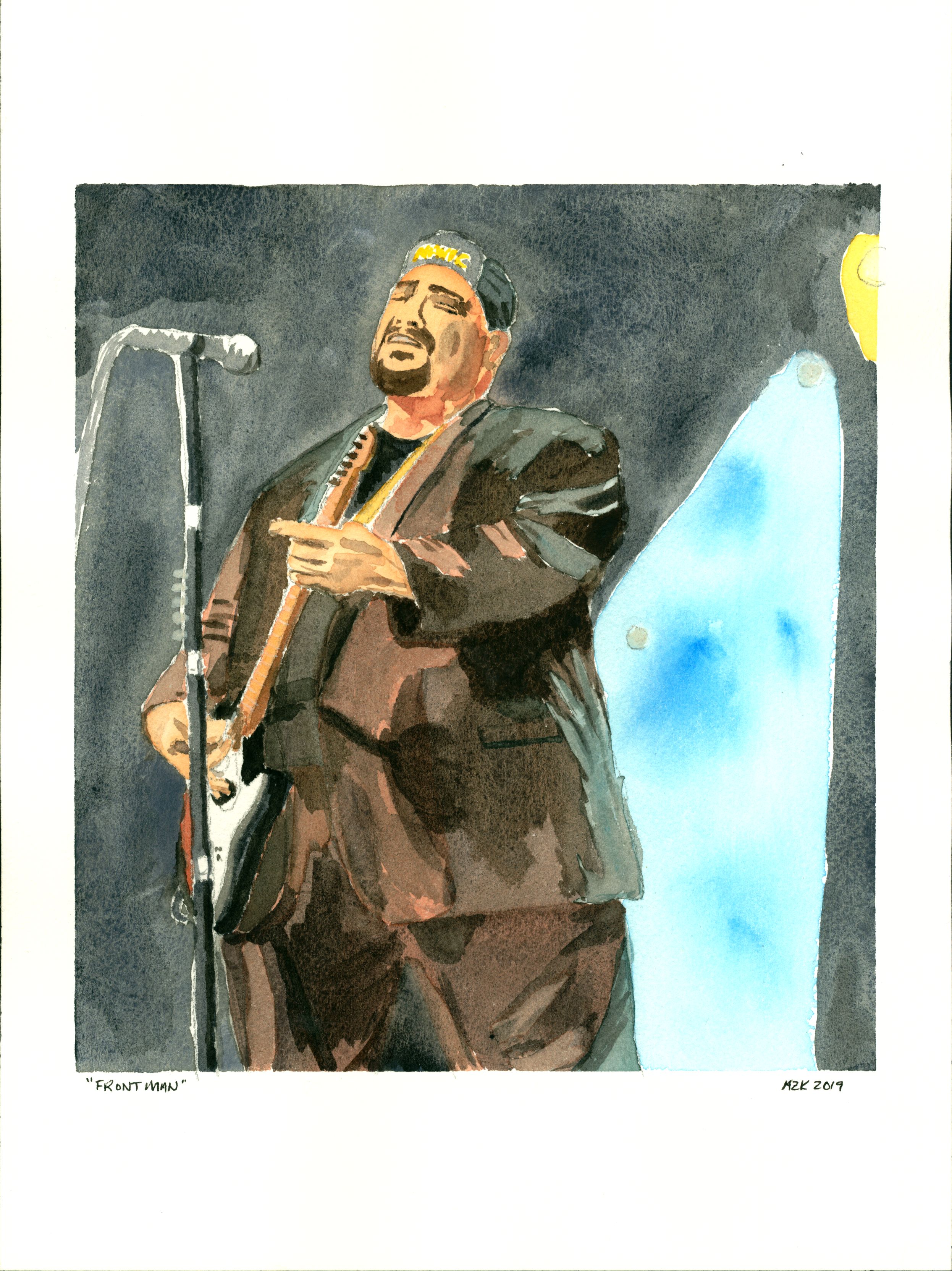 "Front Man" watercolor of The Smithereens' lead singer, the late Pat DiNizio.