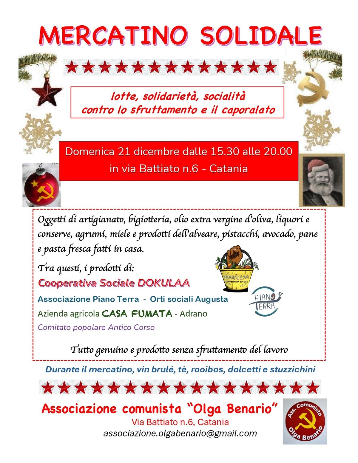 MERCATINO SOLIDALE - Lotte, solidarietà, socialità, contro lo sfruttamento e il caporalato.