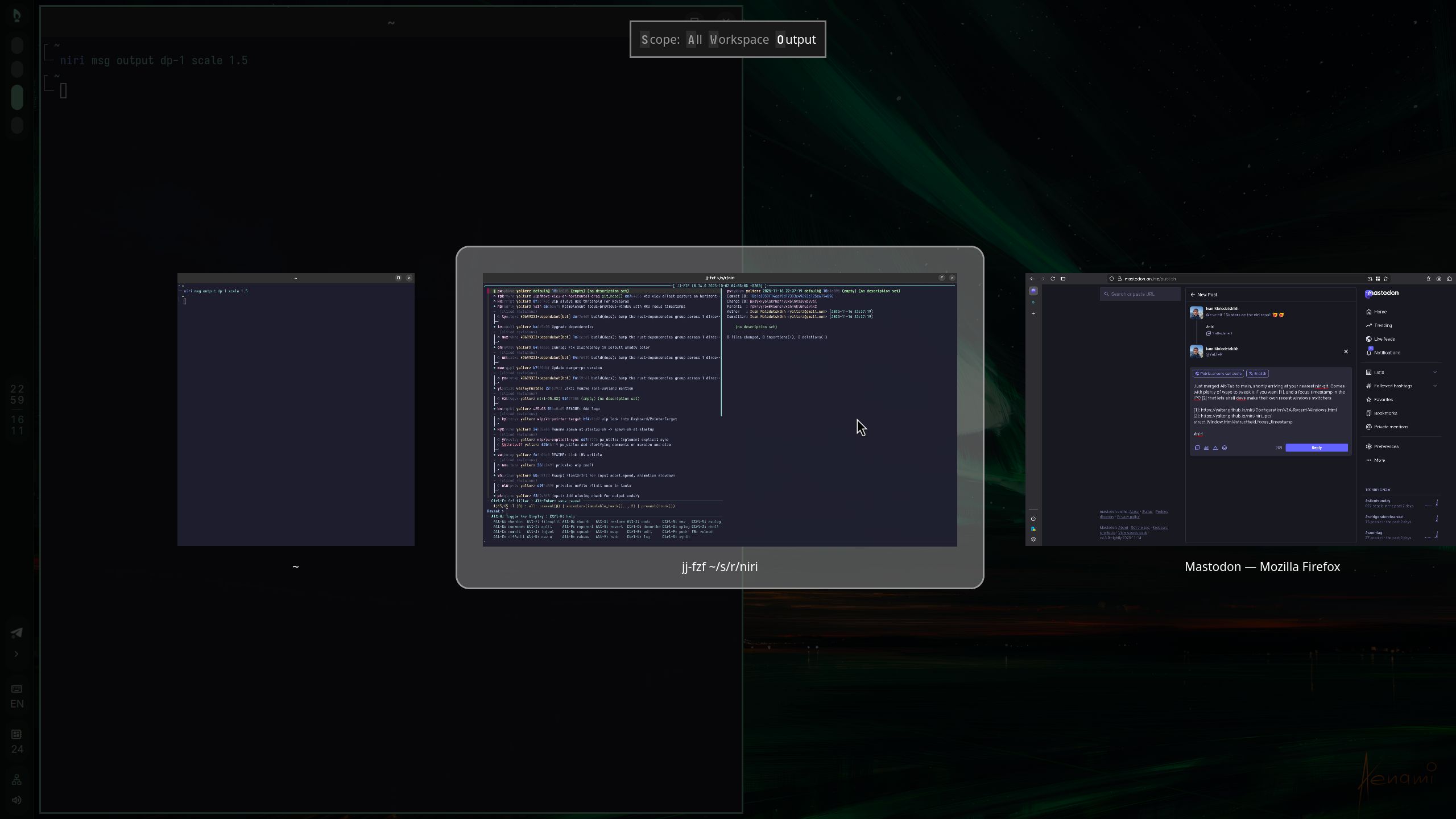 Screenshot of the Alt-Tab switcher in niri.