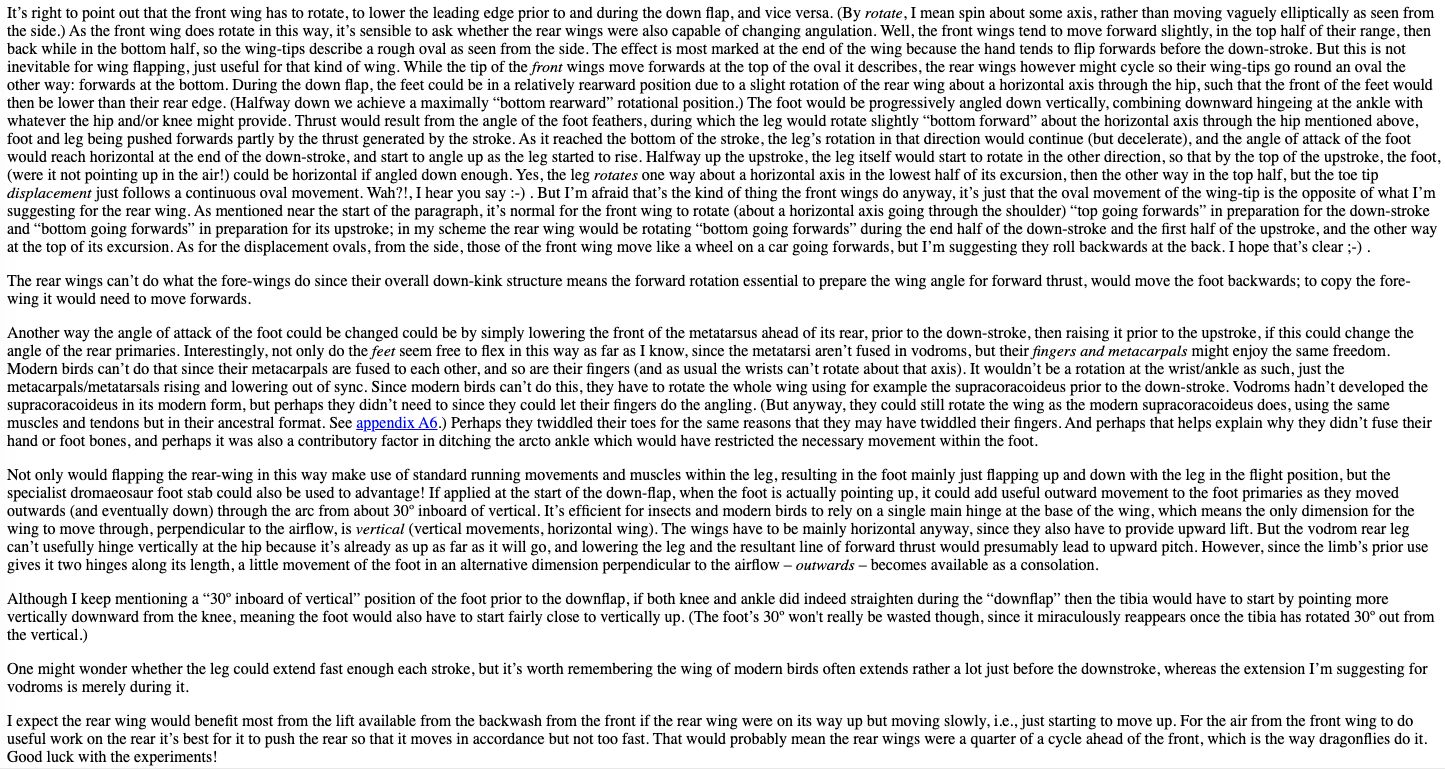 Further rather complex details of the dynamics of the flappin grear wing of a vodrom (volant dromaeosaur) such as Bambirator.