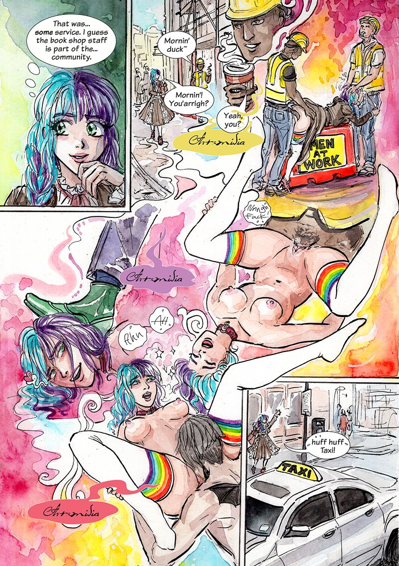 Sub lady continues on her way and is stopped at almost every corner by people using her in various ways