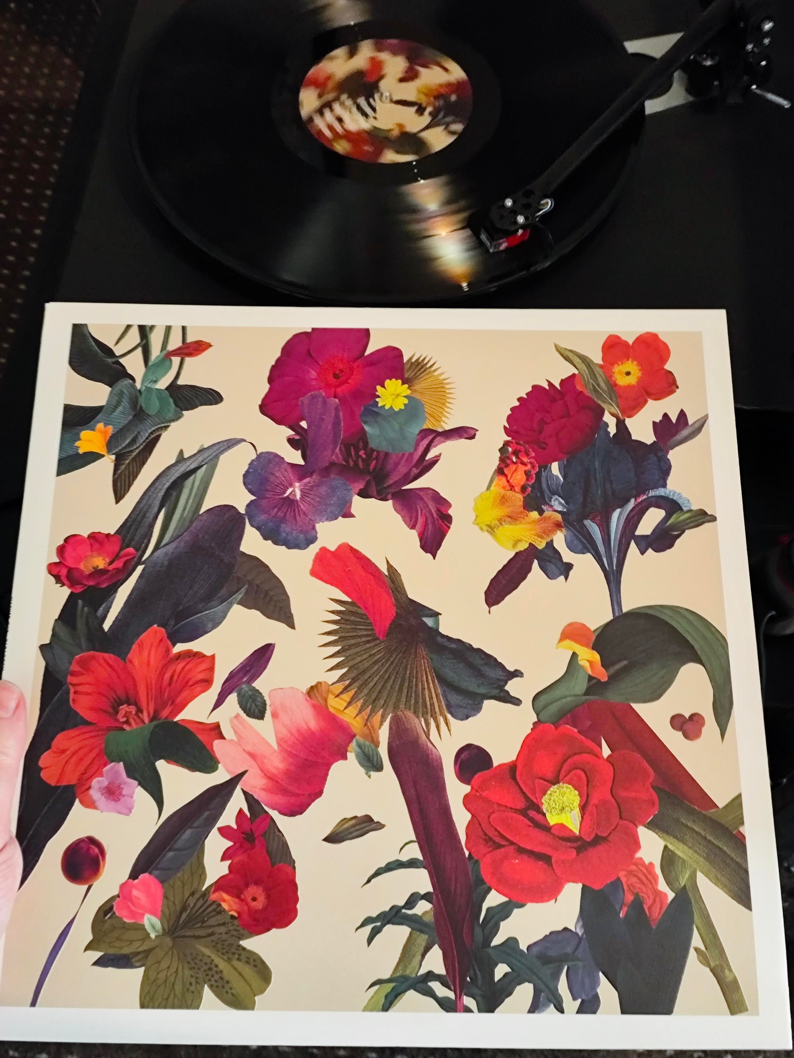 Vinyl cover of red flowers painted embossed on the cover 