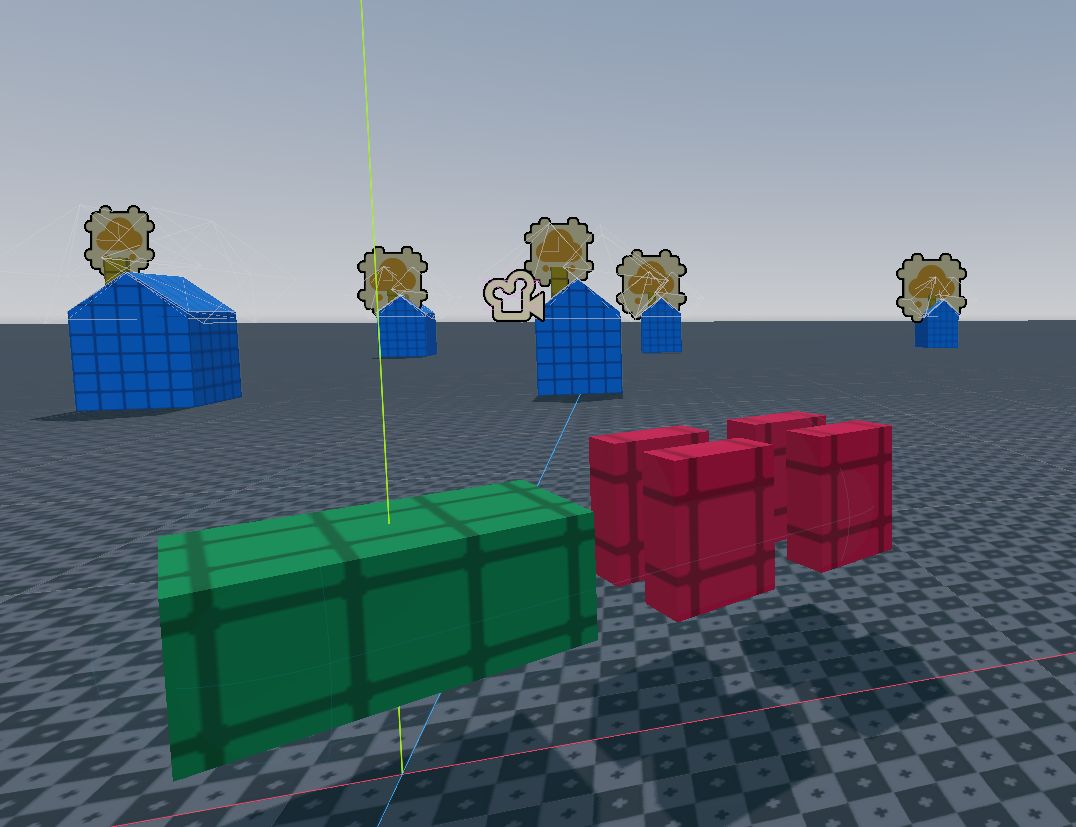 Image from the editor in Godot showing the very rough prototype of a xmas game...