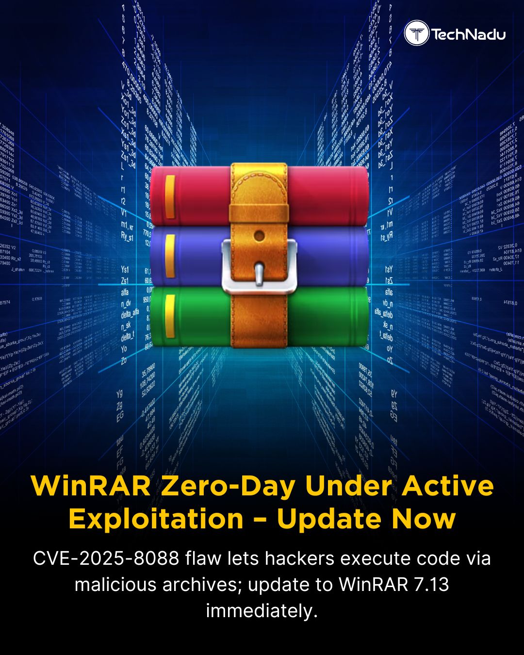 WinRAR CVE-2025-8088 (CVSS 8.8) exploited in the wild.
