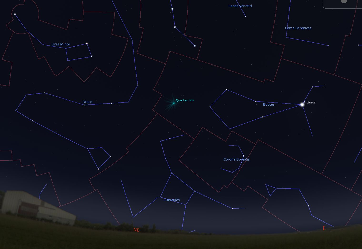 Quadrantids. Credit: Stellarium.