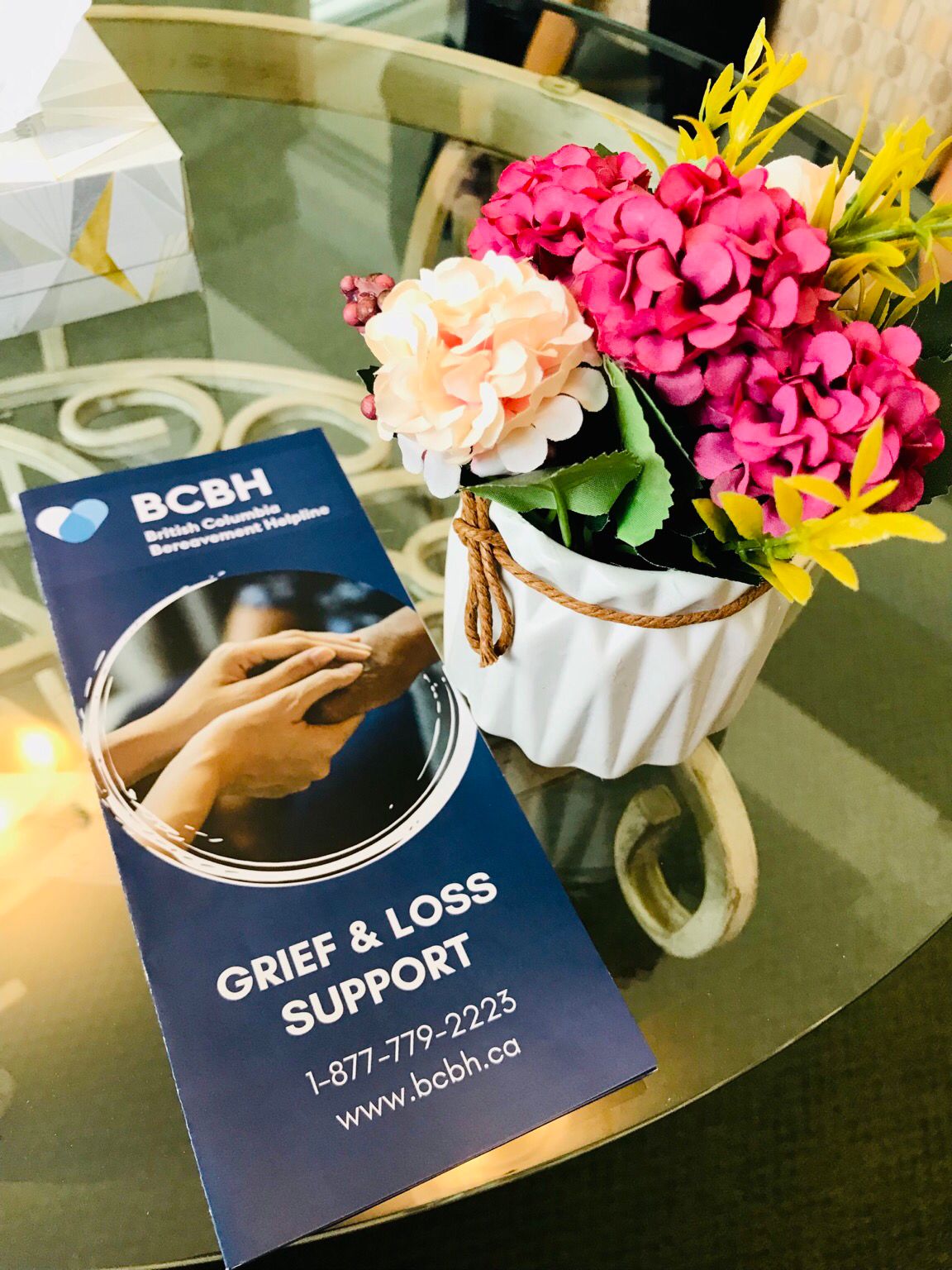 BCBH info sheet and beautiful flowers 