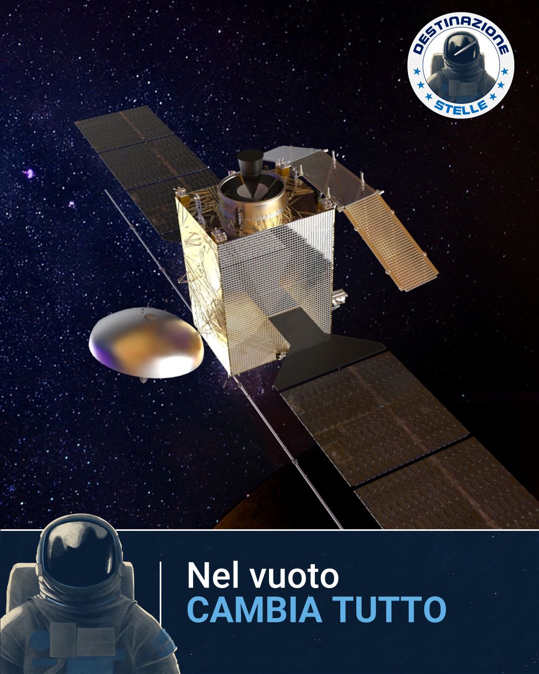 Immagine del satellite Envision con la scritta "Nel vuoto cambia tutto"