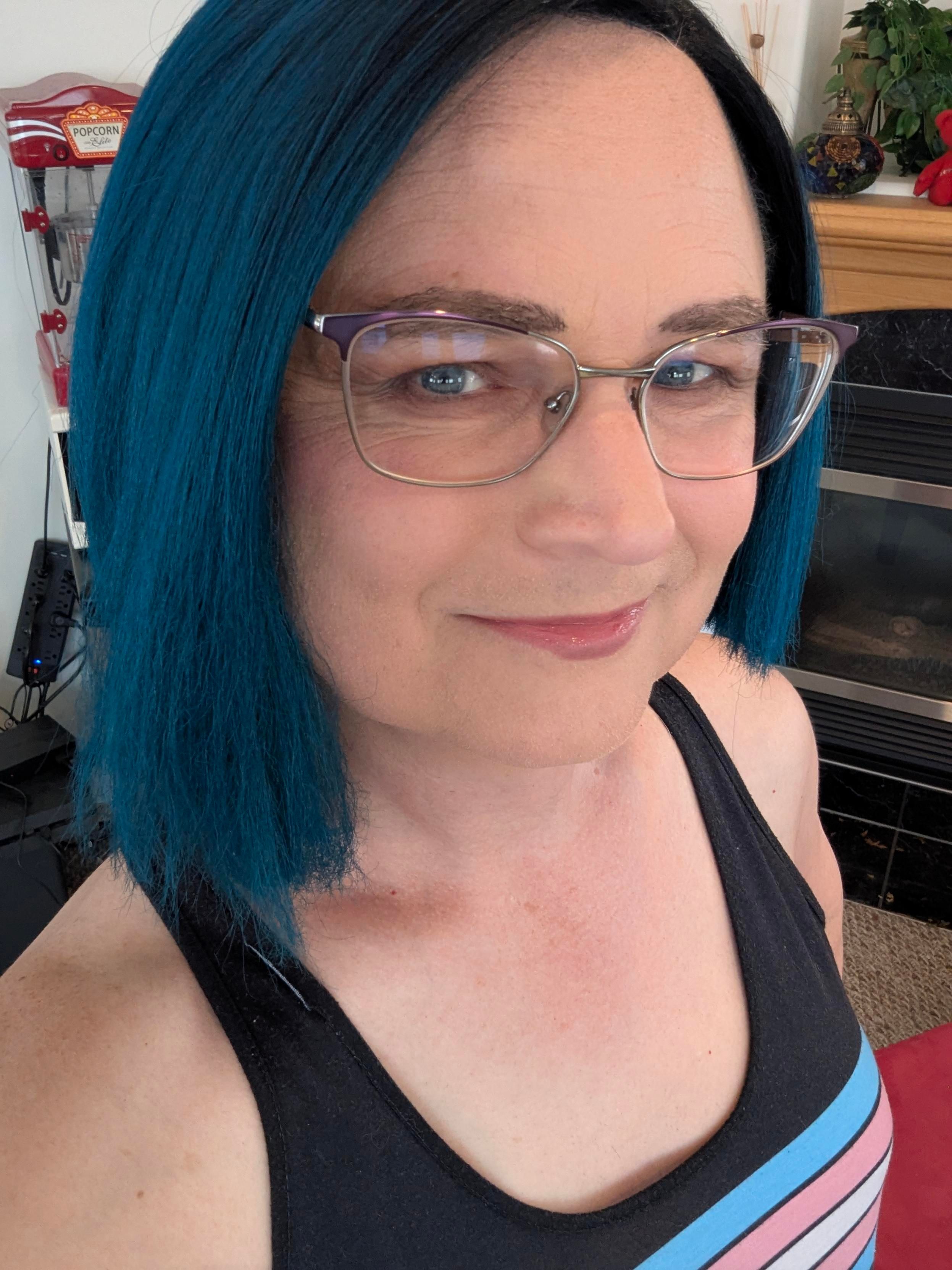 Another selfie of me with smoky eyeshadow and my blue wig