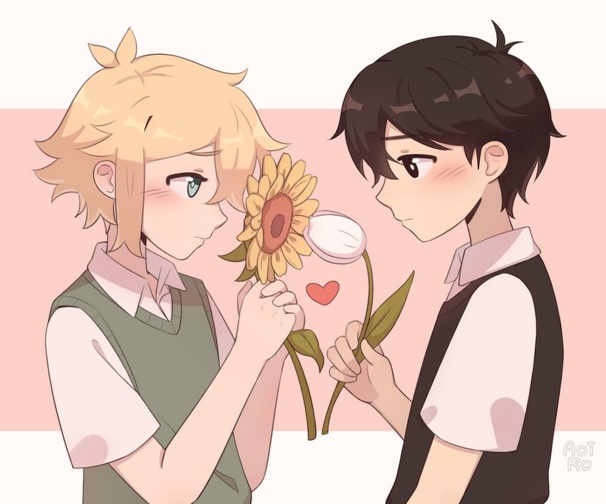 SFW yaoi art of the following characters : basil_(faraway)_(omori) basil_(omori) sunny_(omori)