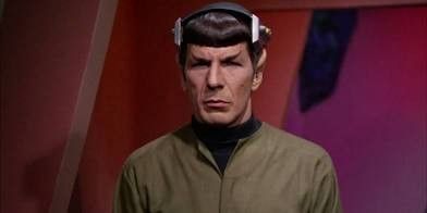 Spock with his head hooked up to a gadget
