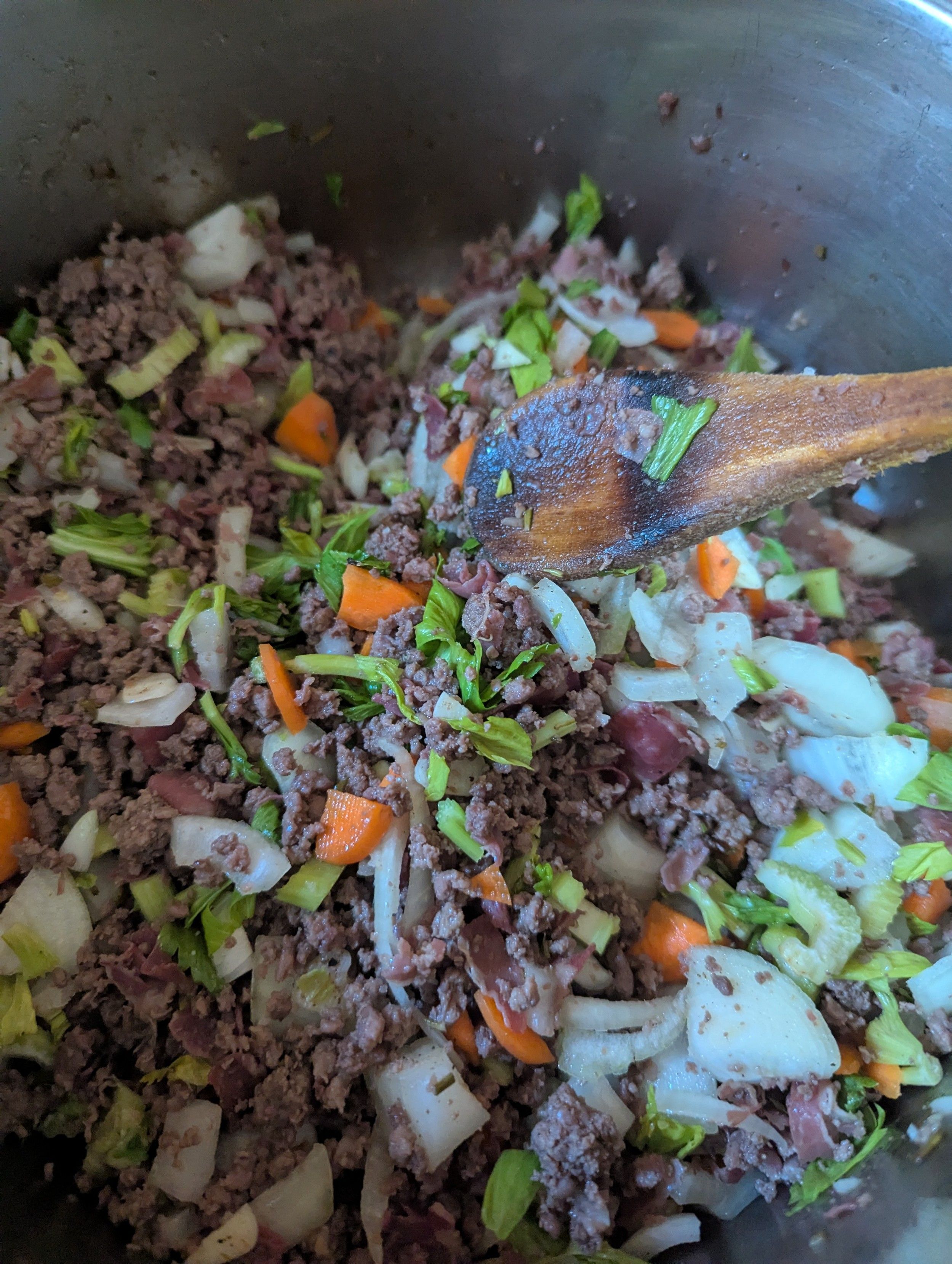 All mixed together. Next up, lentils and tomatoes after a bit of balsamic vinegar 