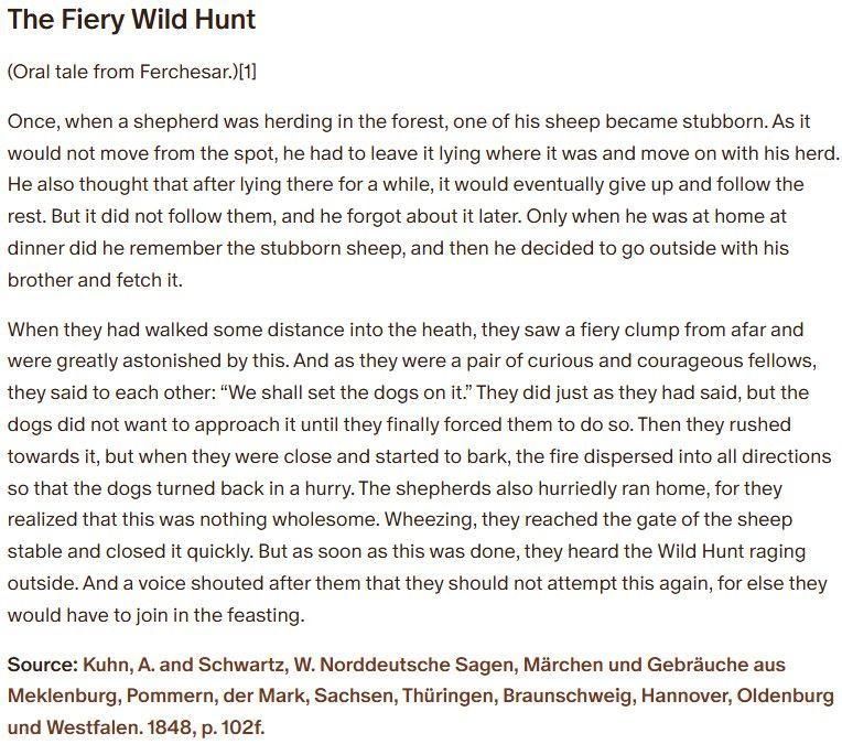 German folk tale "The Fiery Wild Hunt". Drop me a line if you want a machine-readable transcript!