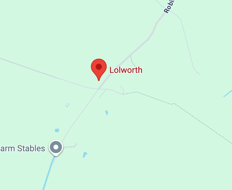 A screenshot of Google maps showing an English village named Lolworth