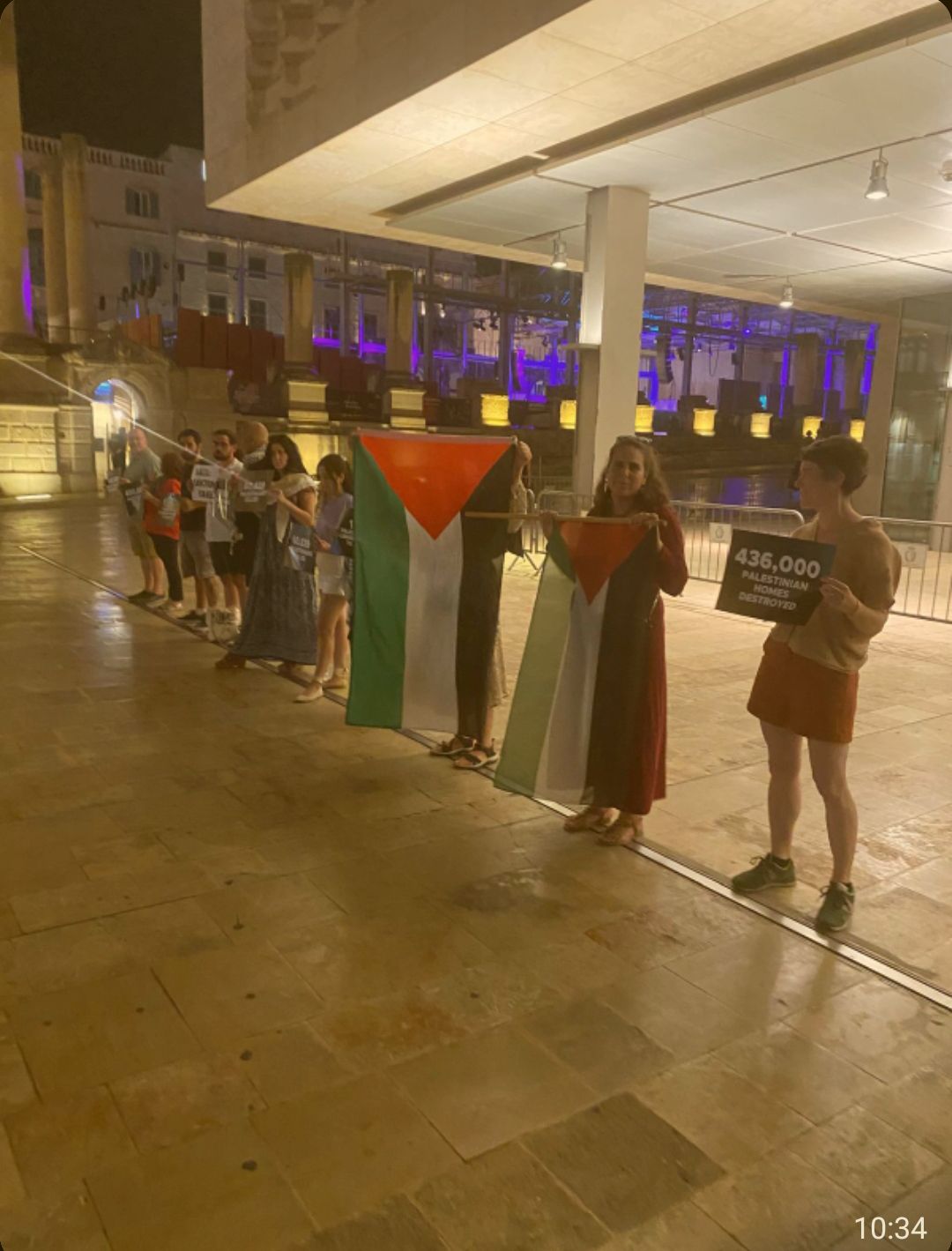 Lots of Palestine protesters holfunh a their flag