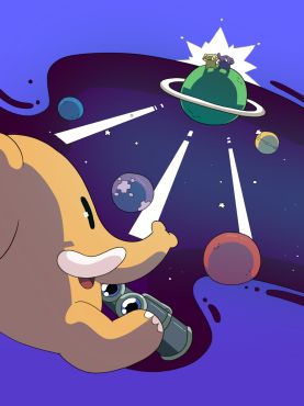 A Mastodon spotting another three Mastodons on a distant planet