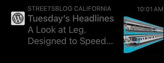 Streetsblog california article in an rss reader with the preview “A look at Leg. Designed to Speed…”
