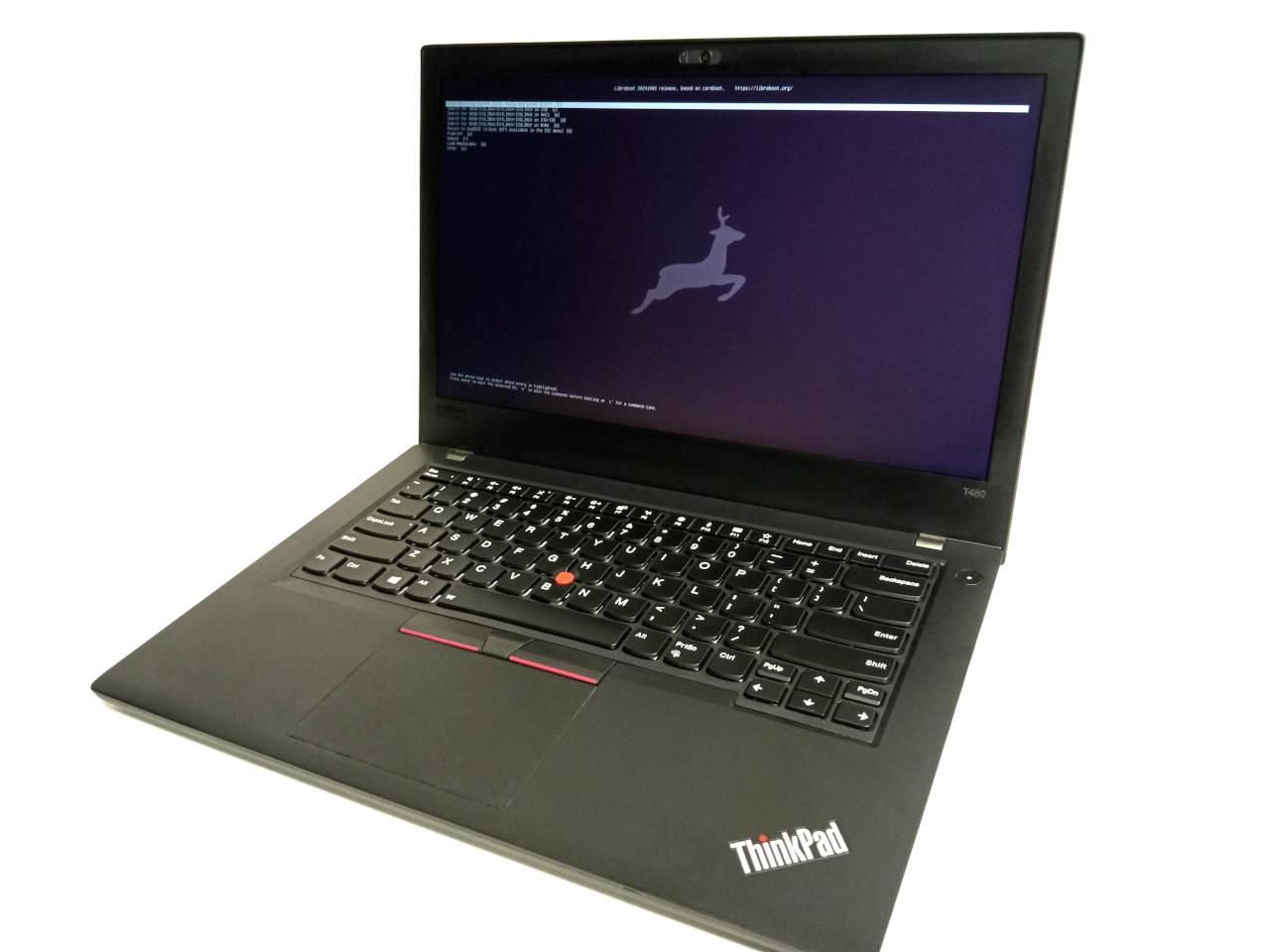 Lenovo ThinkPad T480 with Libreboot installed.