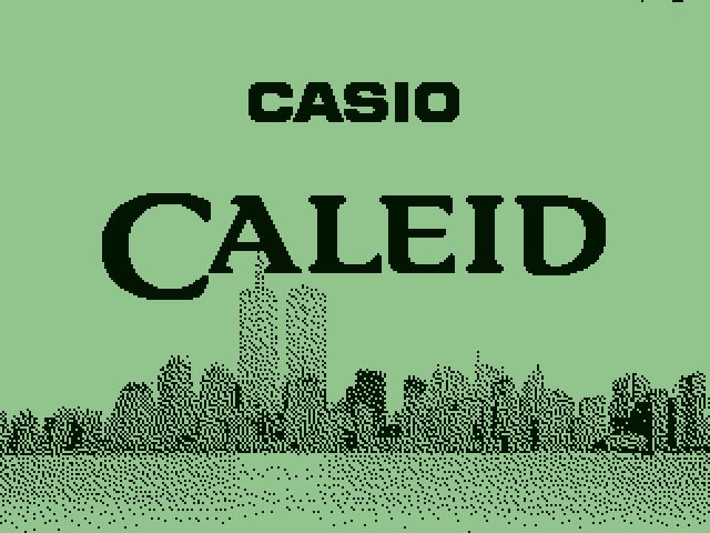 Casio Caleid splash screen, extracted from ROM. Features a megapolis photo with twin towers