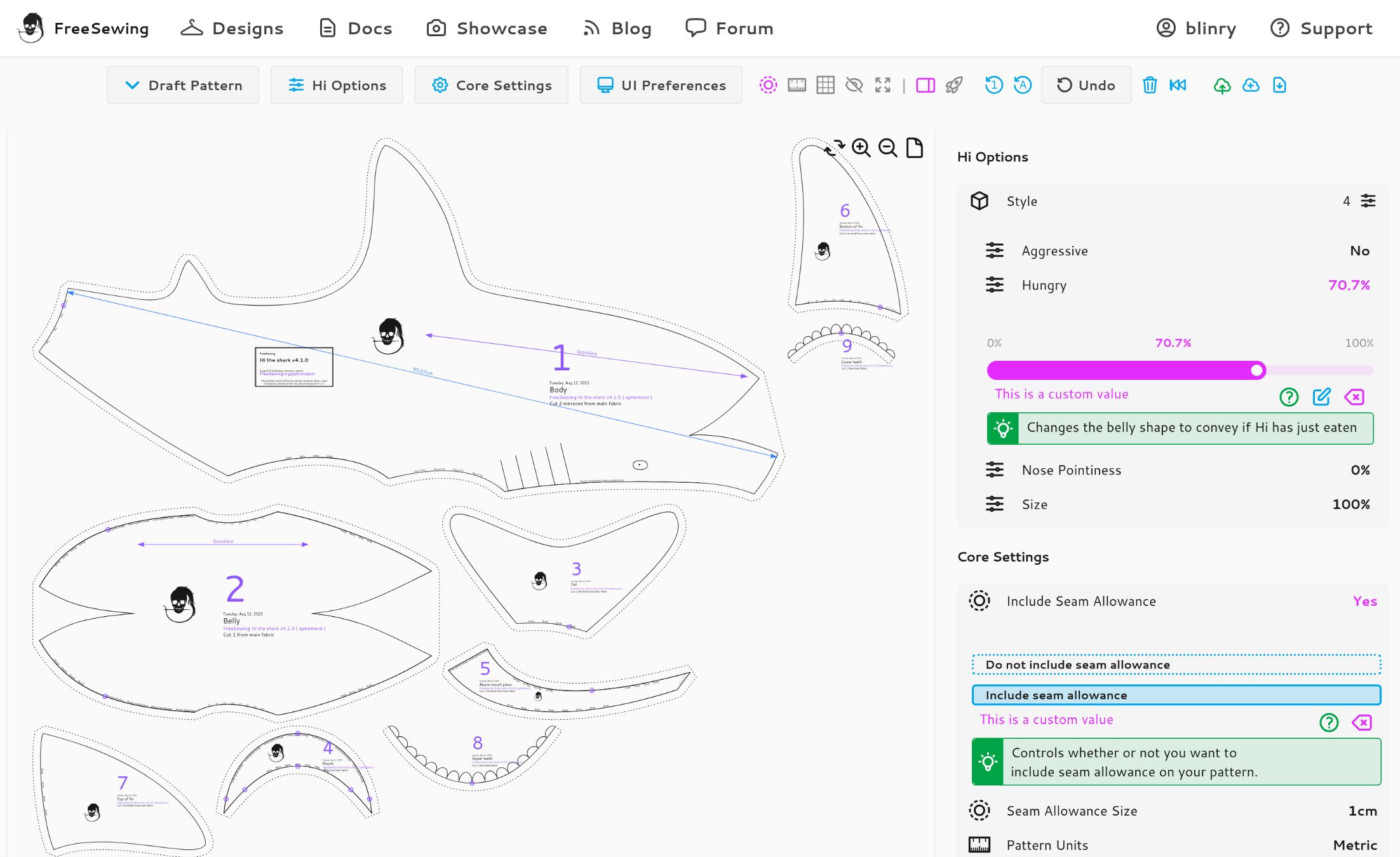 Shark pattern fabric cutout parts