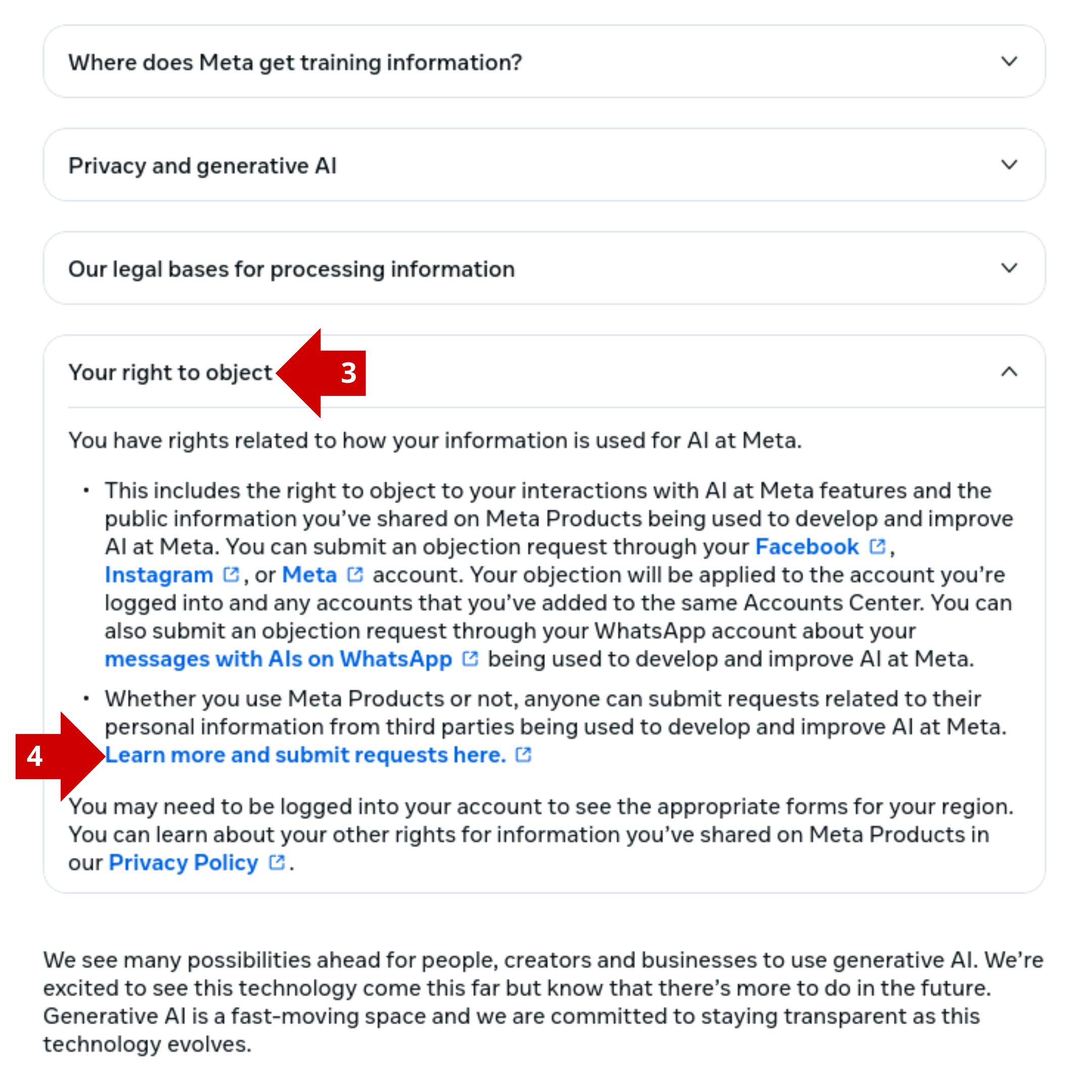 Screenshot of the Meta Privacy Center to opt out from AI tracking