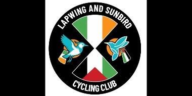 Logo of the Lapwing and Sunbird Cycling Club, a circular emblem incorporating stylised birds and the respective flags of Ireland and of Palestine.