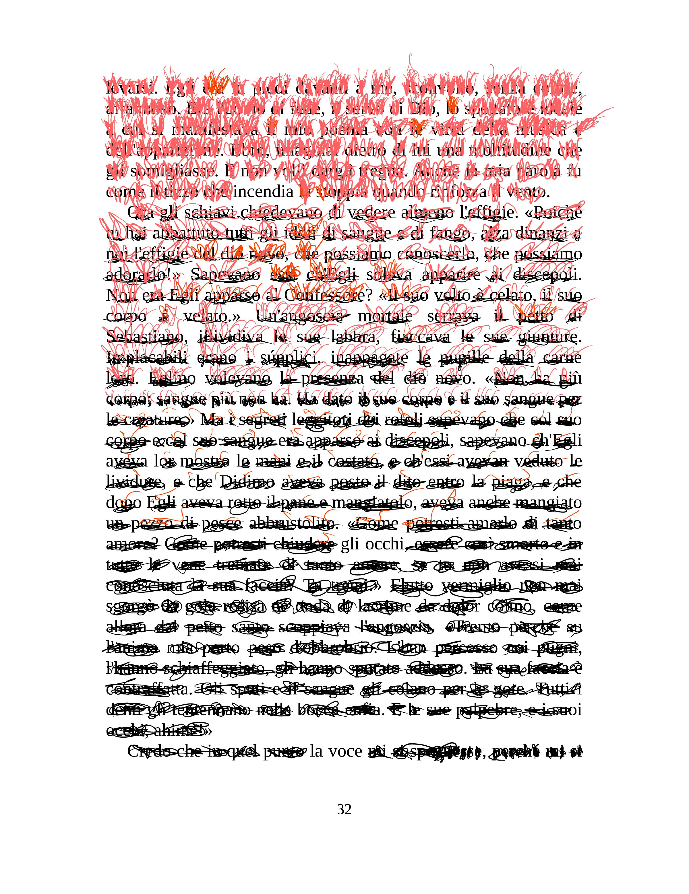 Pagina di D'Annunzio con lettere incendiate o carbonizzate