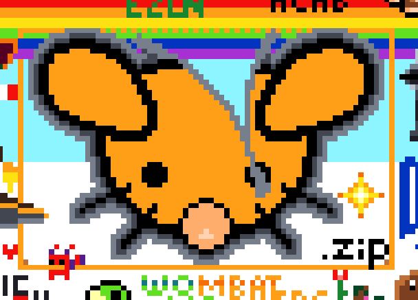 The Lemmy.zip logo as seen on Canvas 2024

A pixel art drawing of an orange mouse head, with a peach nose (the nose is actually the same color as the rest of the face on the actual logo). The top of the head is "unzipped" by a zipper running diagonally to the right eye, revealing other artwork behind. The logo is surrounded by an orange border with the text ".zip" in the lower right corner