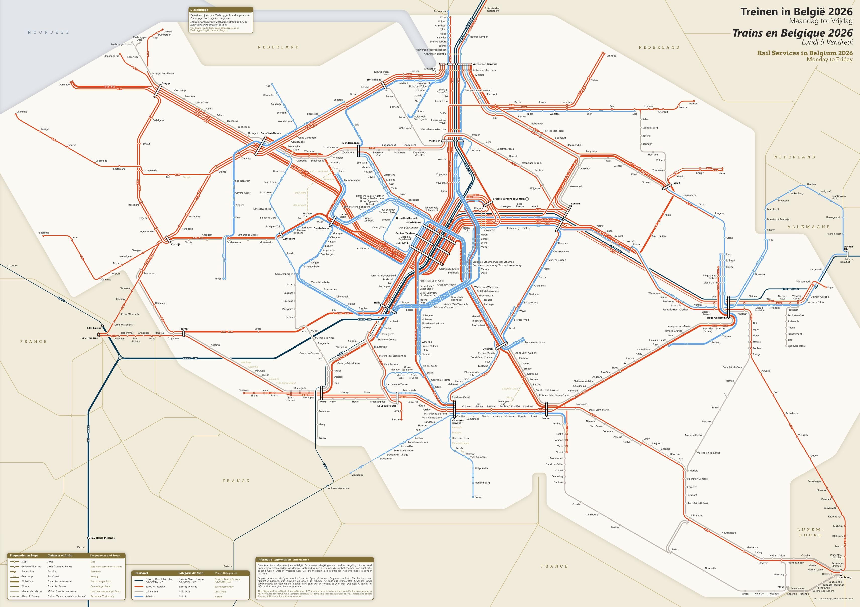 Monday-to-Friday diagram, based on a 30° structure, lines coloured in blue, red and grey