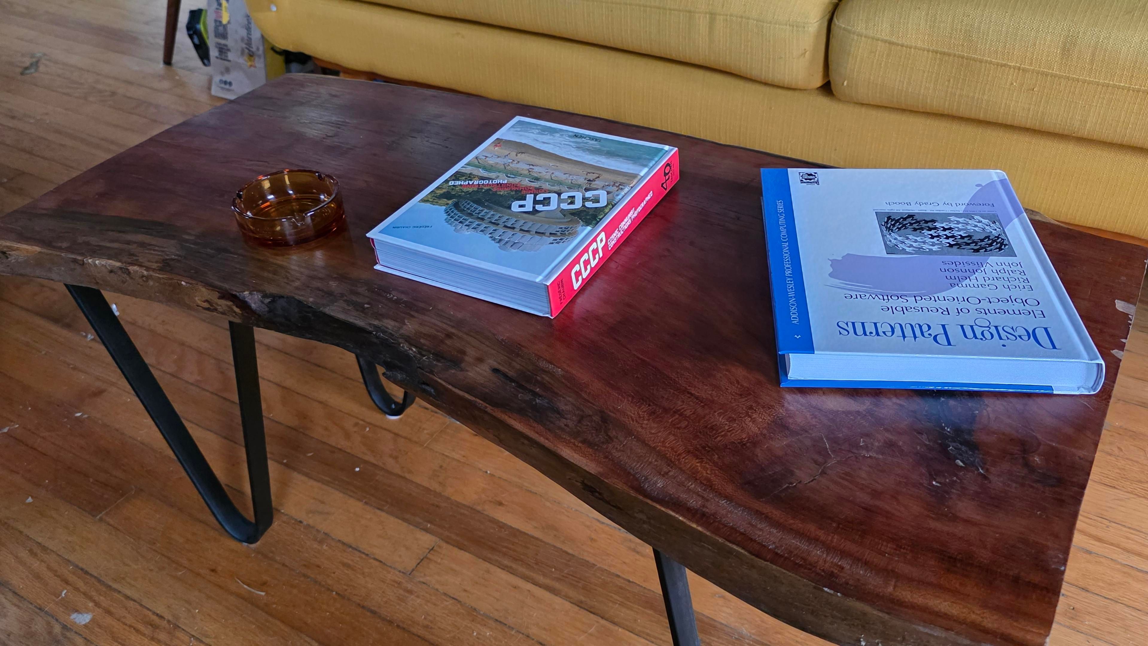 Close up of the coffee table showing the irregular edge.