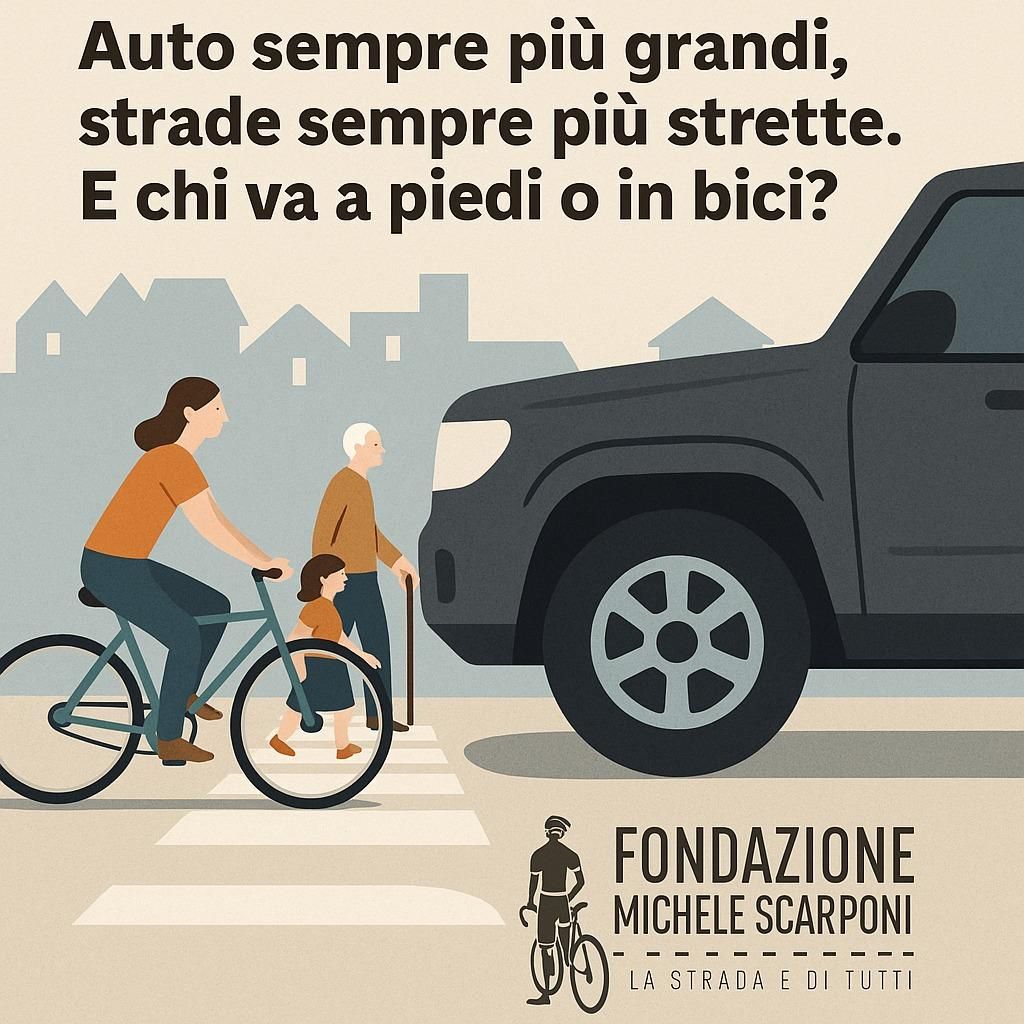 Auto sempre più grandi, strade sempre più strette. E chi va a piedi o in bici? [Fondazione Michele Scarponi] 
