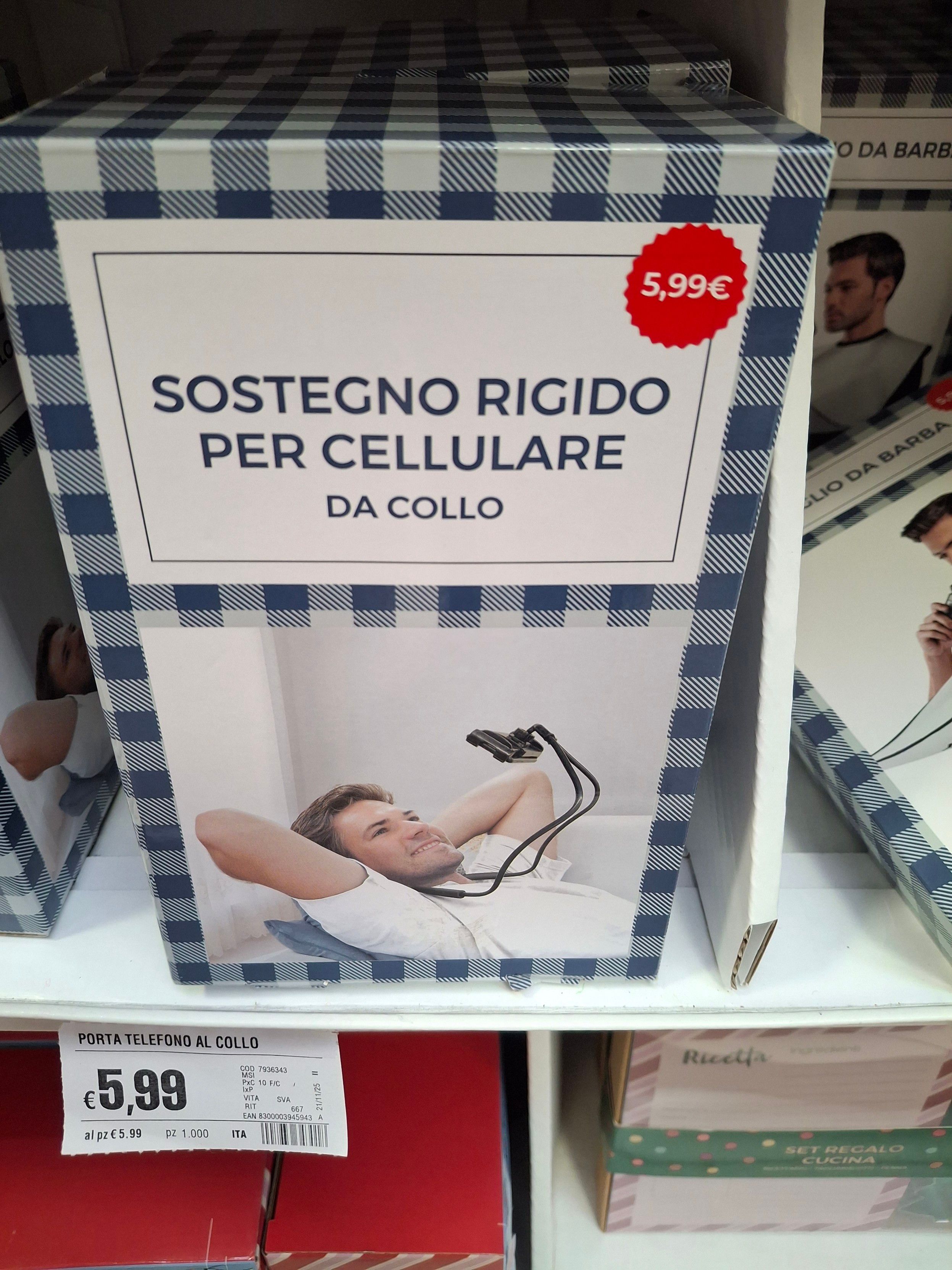 Una scatola con "SOSTEGNO RIGIDO PER CELLULARE da collo"