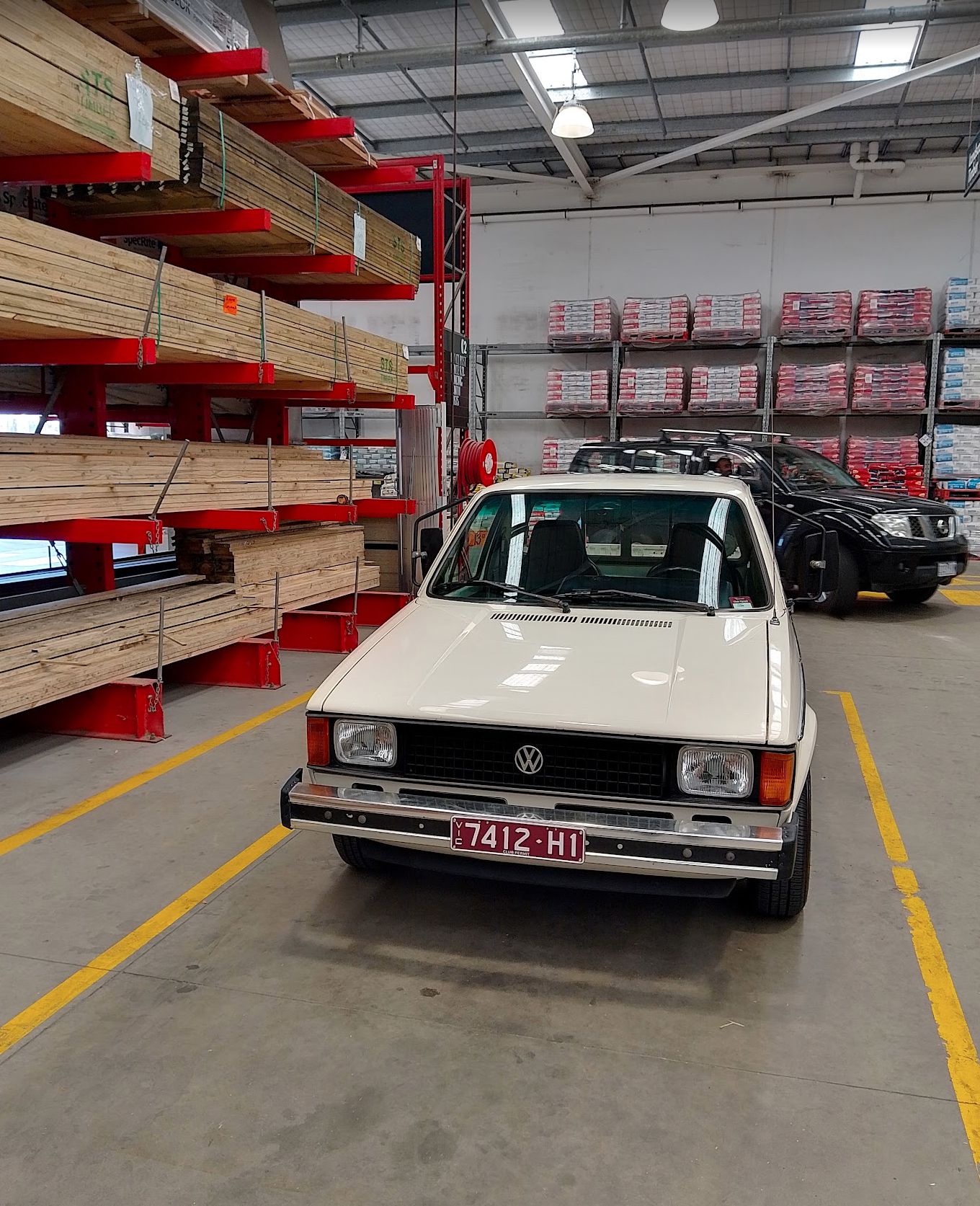 Roger the white VW Rabbit pickup at Bunnings