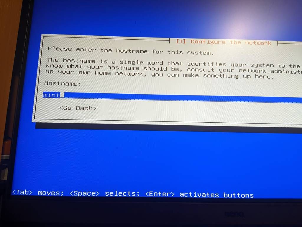 Debian installer asks for a hostname but it's somewhy mint (yeah I booted Live Mint to copy some files but then just took away SSD and just copied it by connecting SSD to my laptop lol.