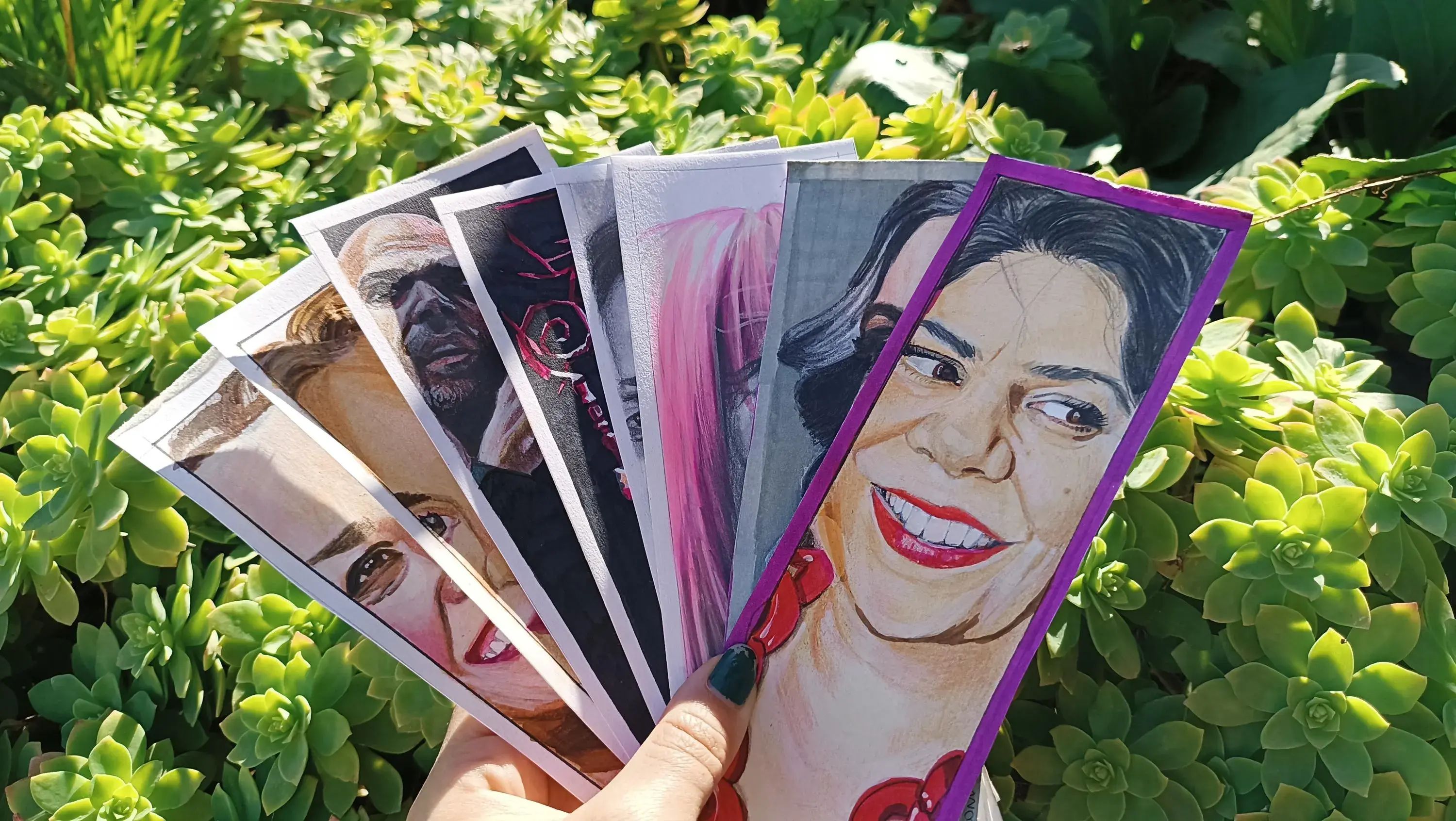 segnalibri realizzati a mano con acquerello di autori e autrici di libri