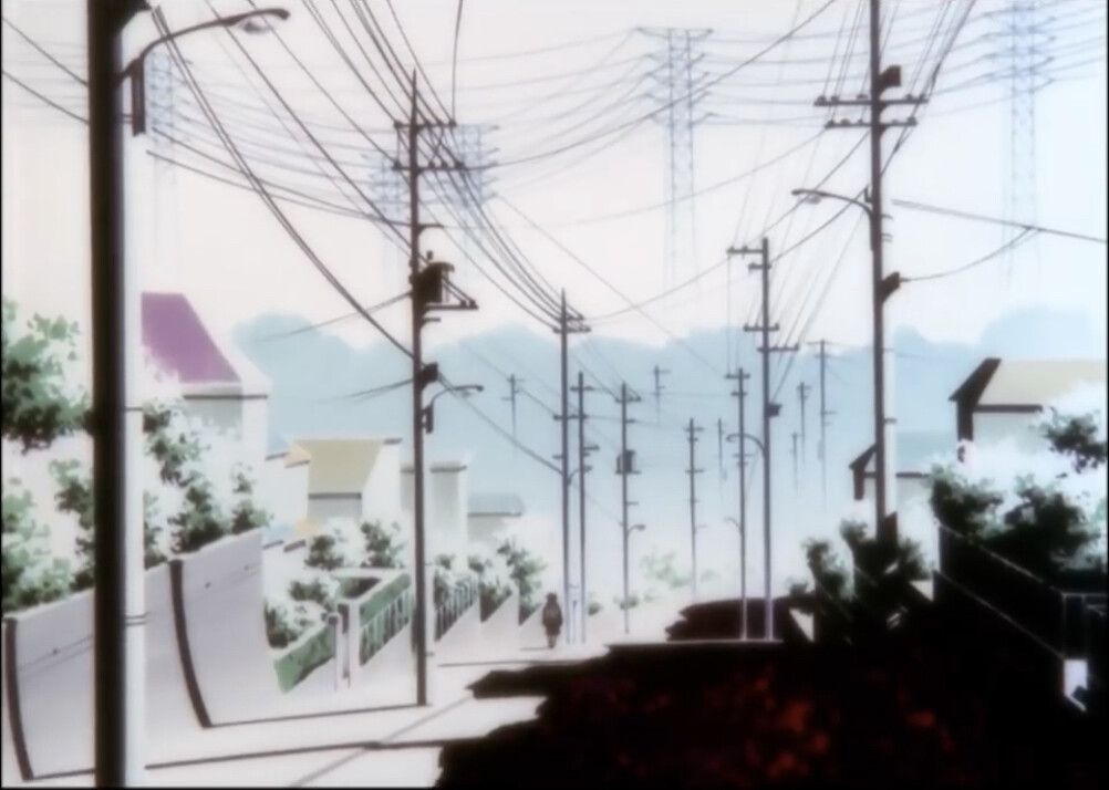 Still of powerlines from the anime Serial Experiments Lain