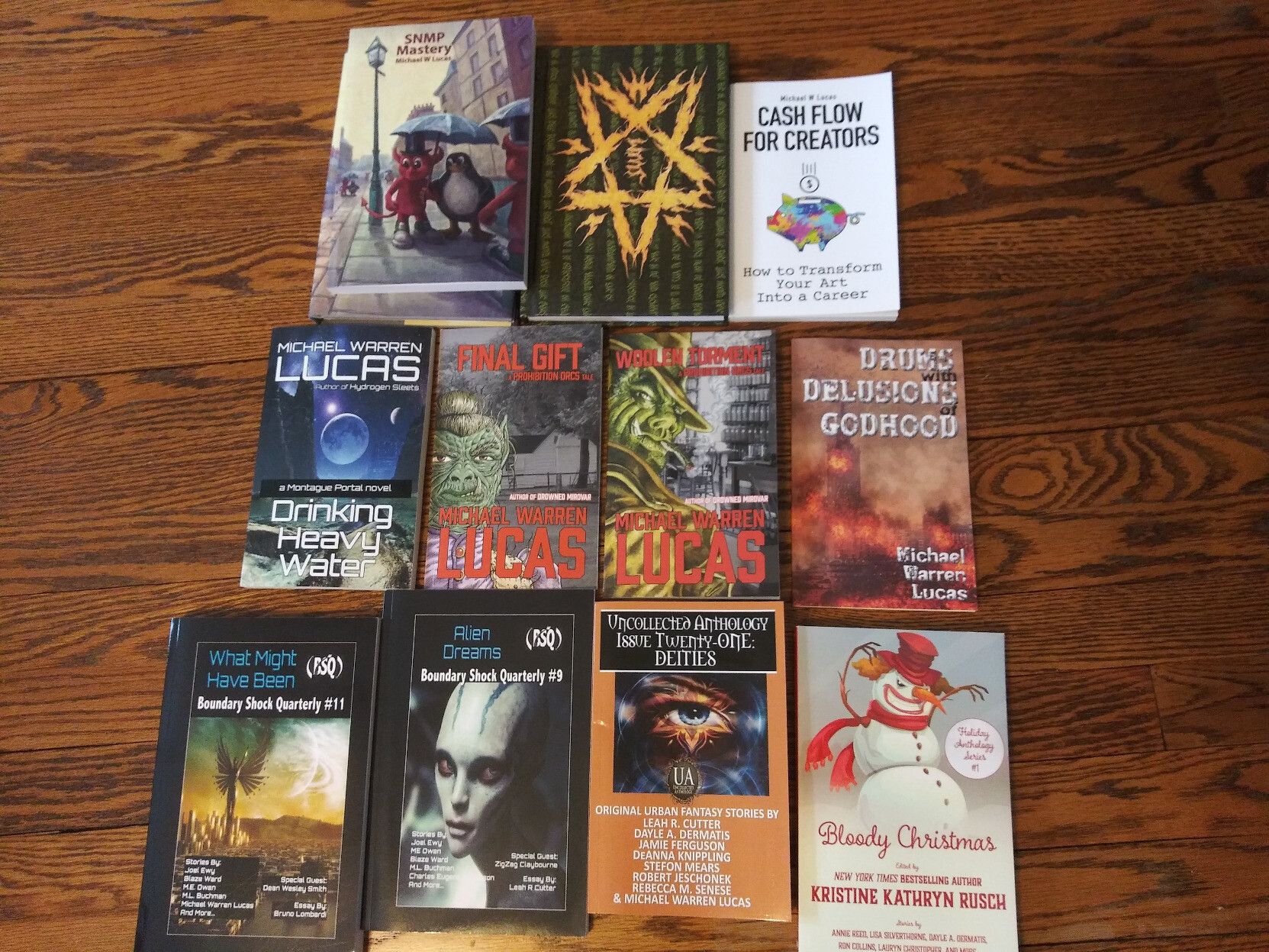 2020. One tech book, "SNMP Mastery." One special edition, the Networknomicon. One biz book, "Cash Flow for Creators." One novel, "Drinking Heavy Water." Three chapbooks, four anthologies.