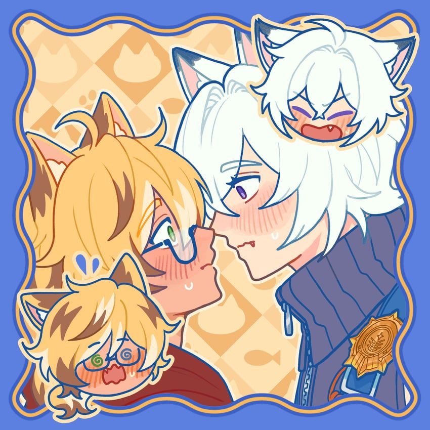 Yaoi with catboys touching one others noses.