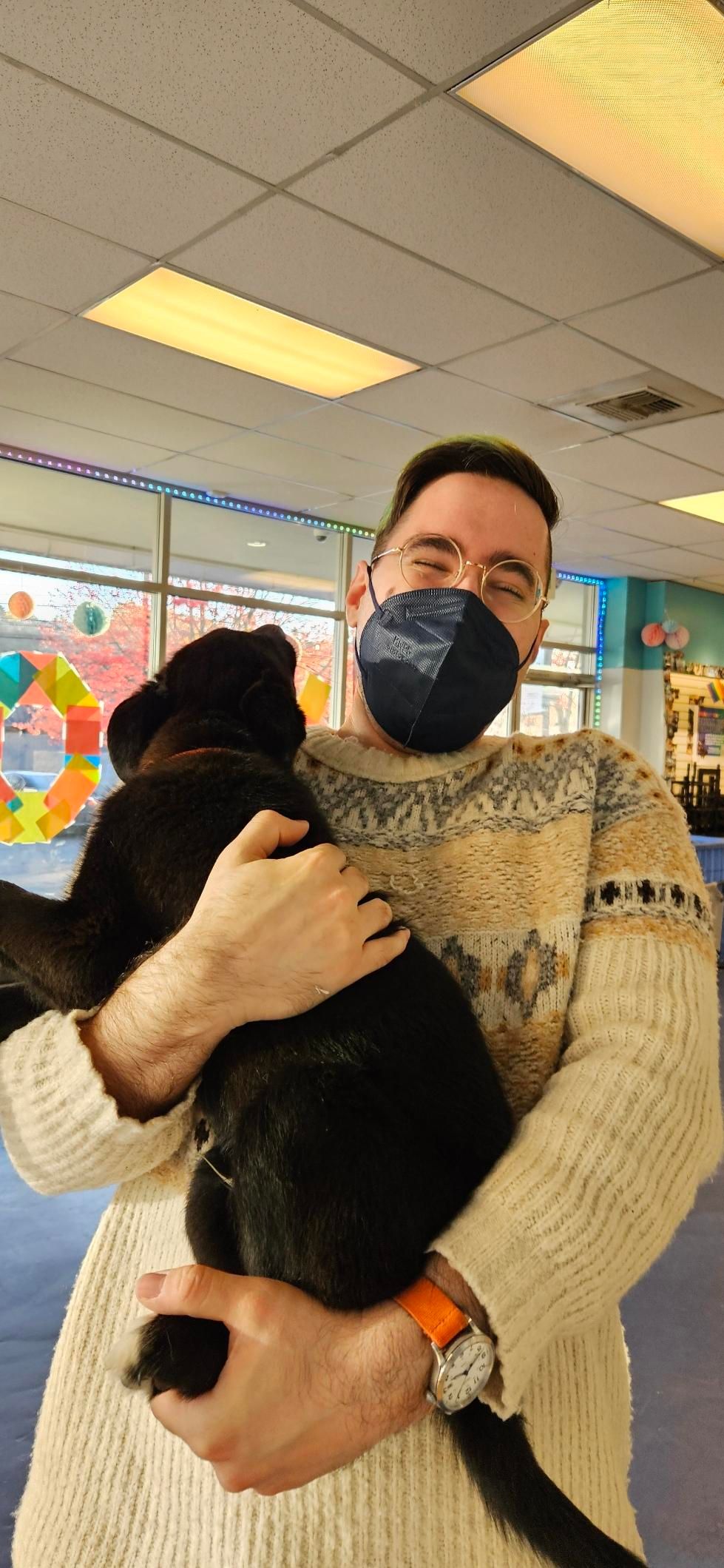 Me looking happy as puppy licks my face.