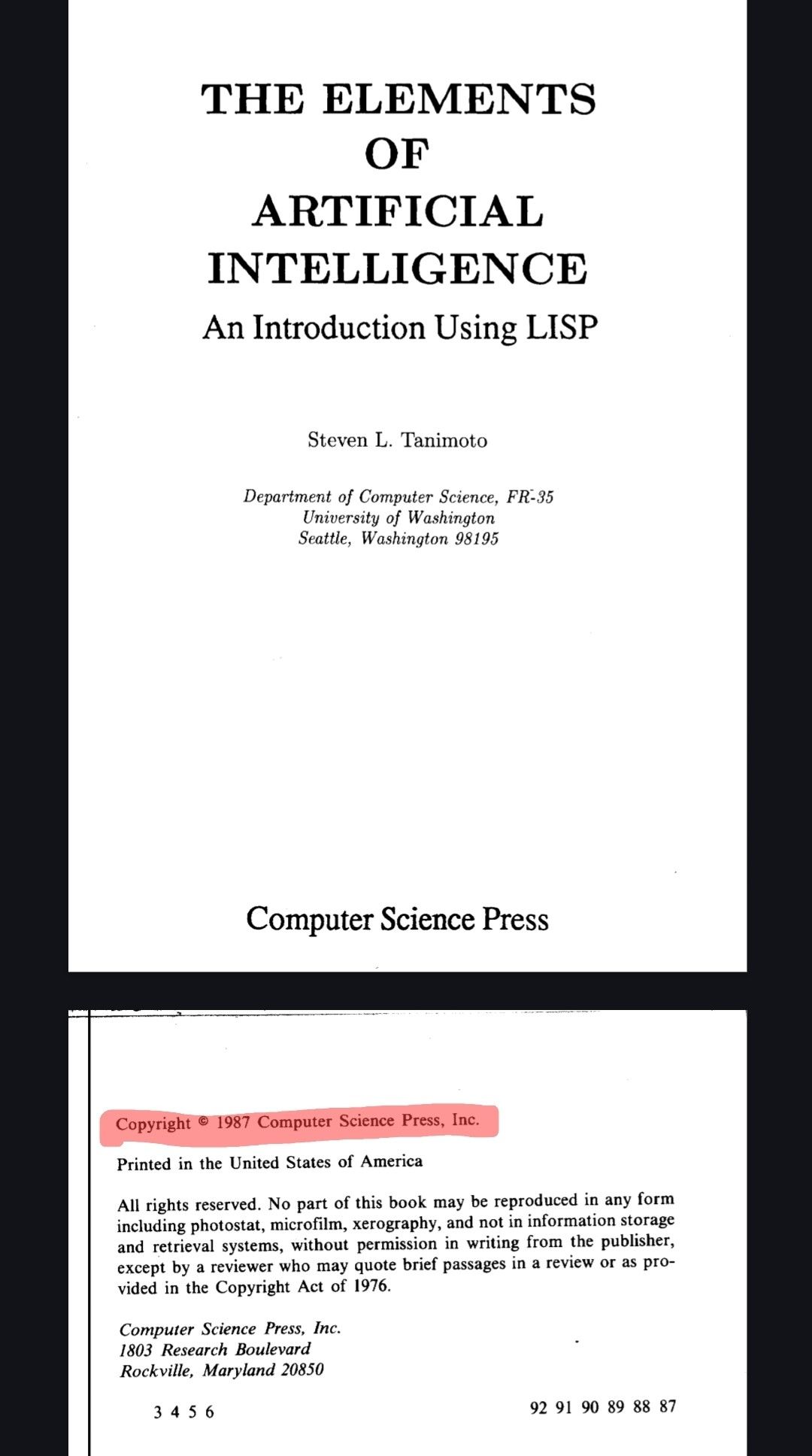 The Elements of Artificial Intelligence
An introduction Using LISP

Copywrite 1987