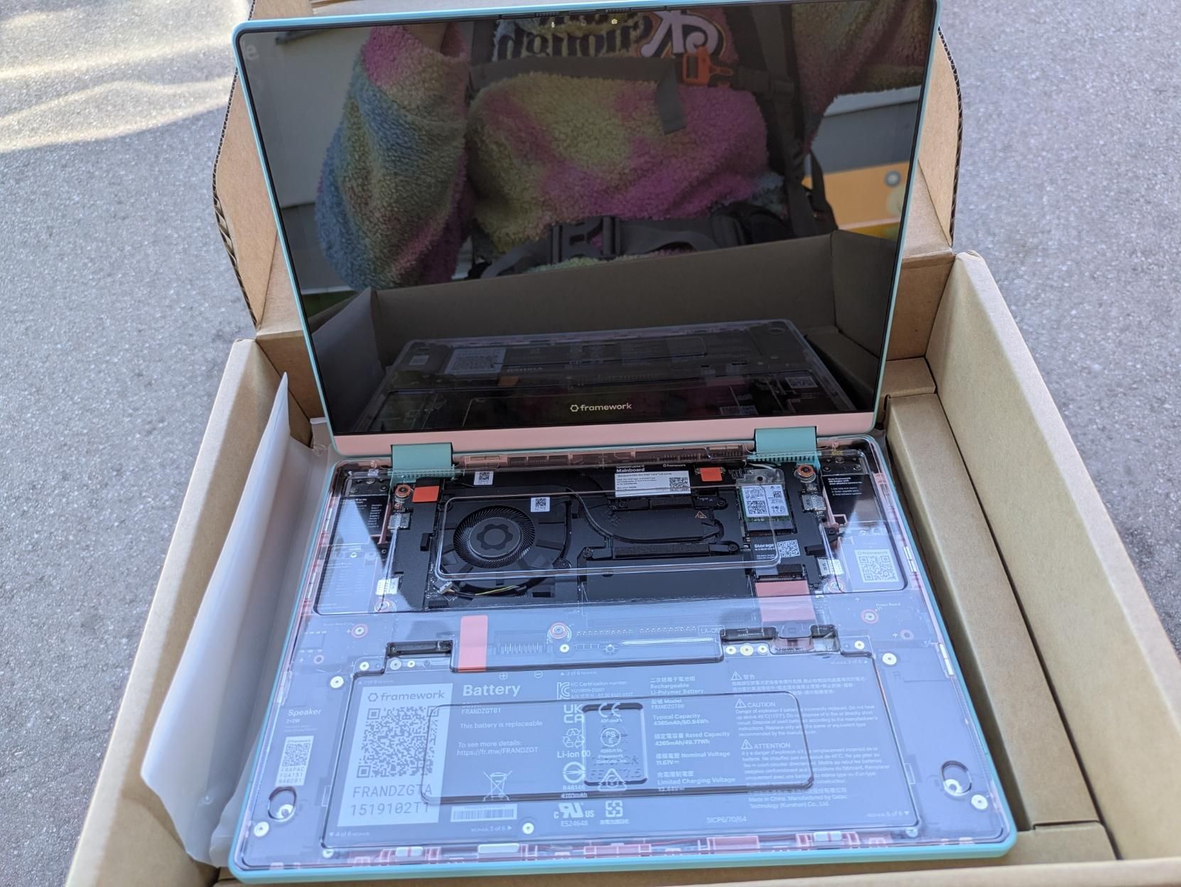 the laptop opened up, one can see its insides