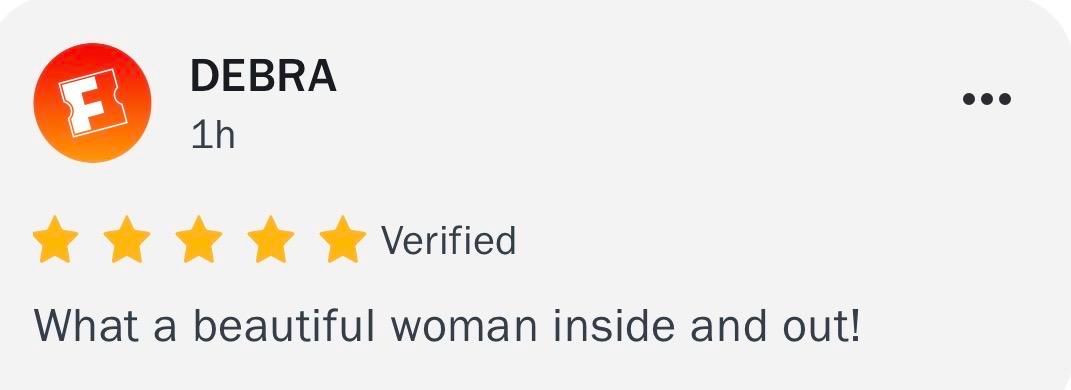 DEBRA
1h
* * * * *Verified
What a beautiful woman inside and out!