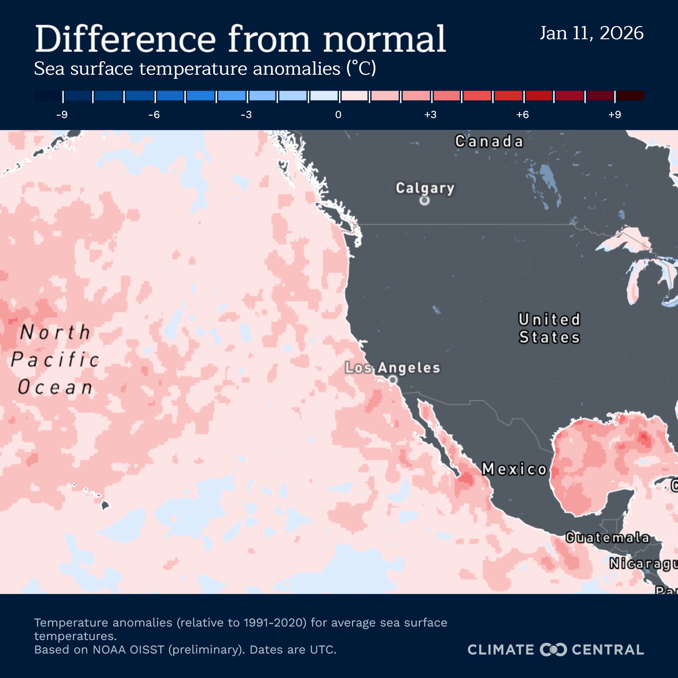 Map of sea surface ocean temperatures off the Pacific coast and the gulf. Temps are two to five degrees above normal in the Gulf of America and Northern Pacific Ocean. The Northern Pacific Ocean has been under a marine heat wave for almost a year. These are driving moisture to fuel an ice storm in the South Climate Central

Read more at: https://www.ledger-enquirer.com/news/environment/article314412696.html#storylink=cpy