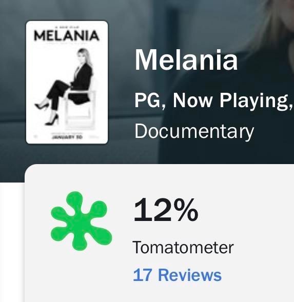 MELANIA
Melania
PG, Now Playing,
Documentary
12%
Tomatometer
17 Reviews
