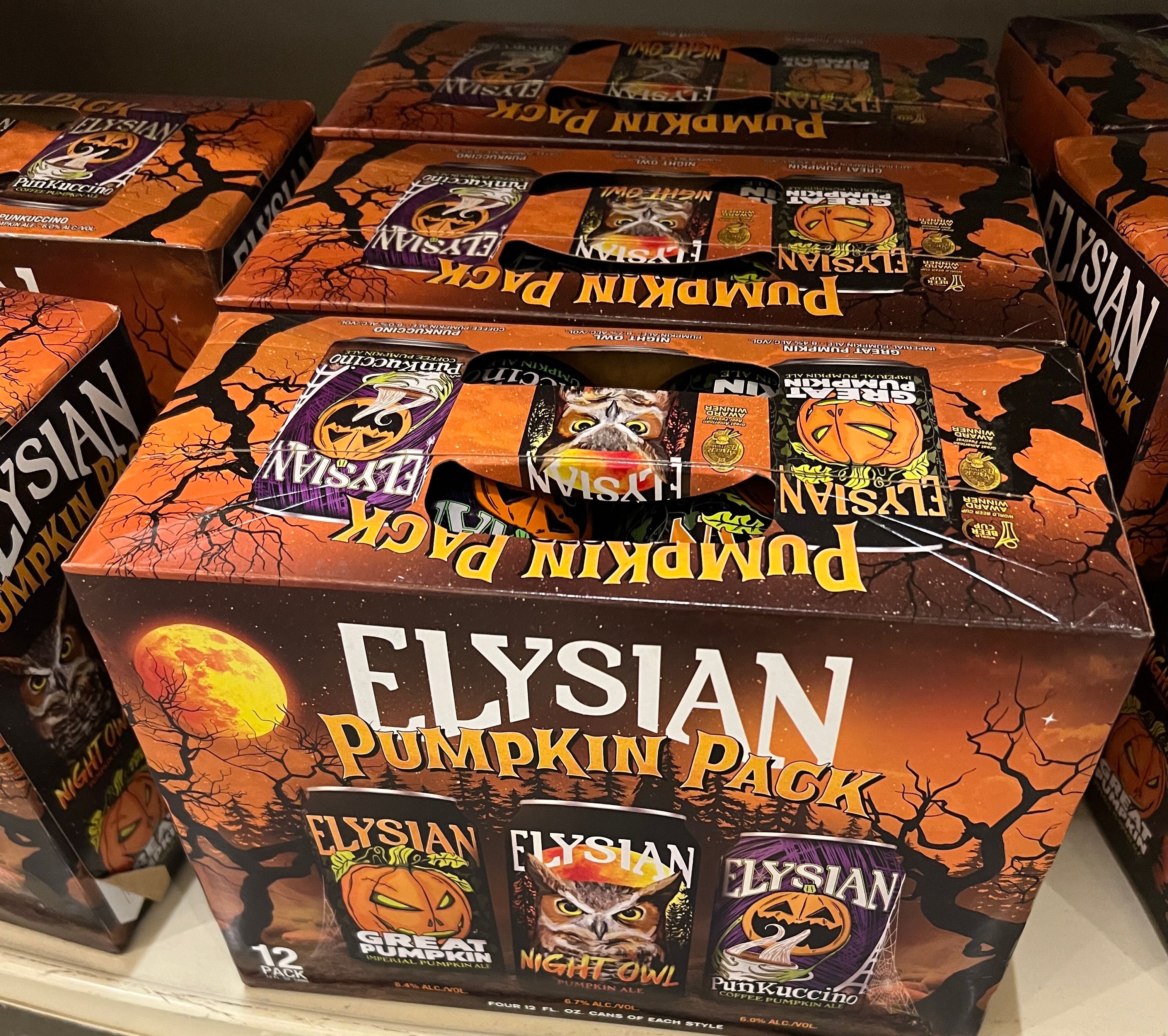 Photo of a 12-pack of various pumpkin beers from Elysian 