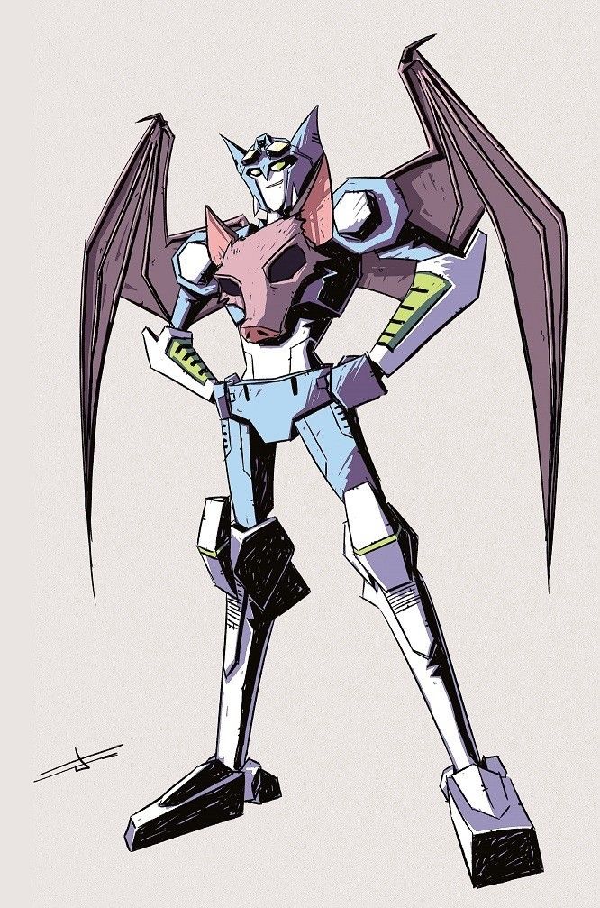 Drawing of Nyx, a female bat Maximal from the IDW Beast Wars comic, drawn by Josh Burcham. 