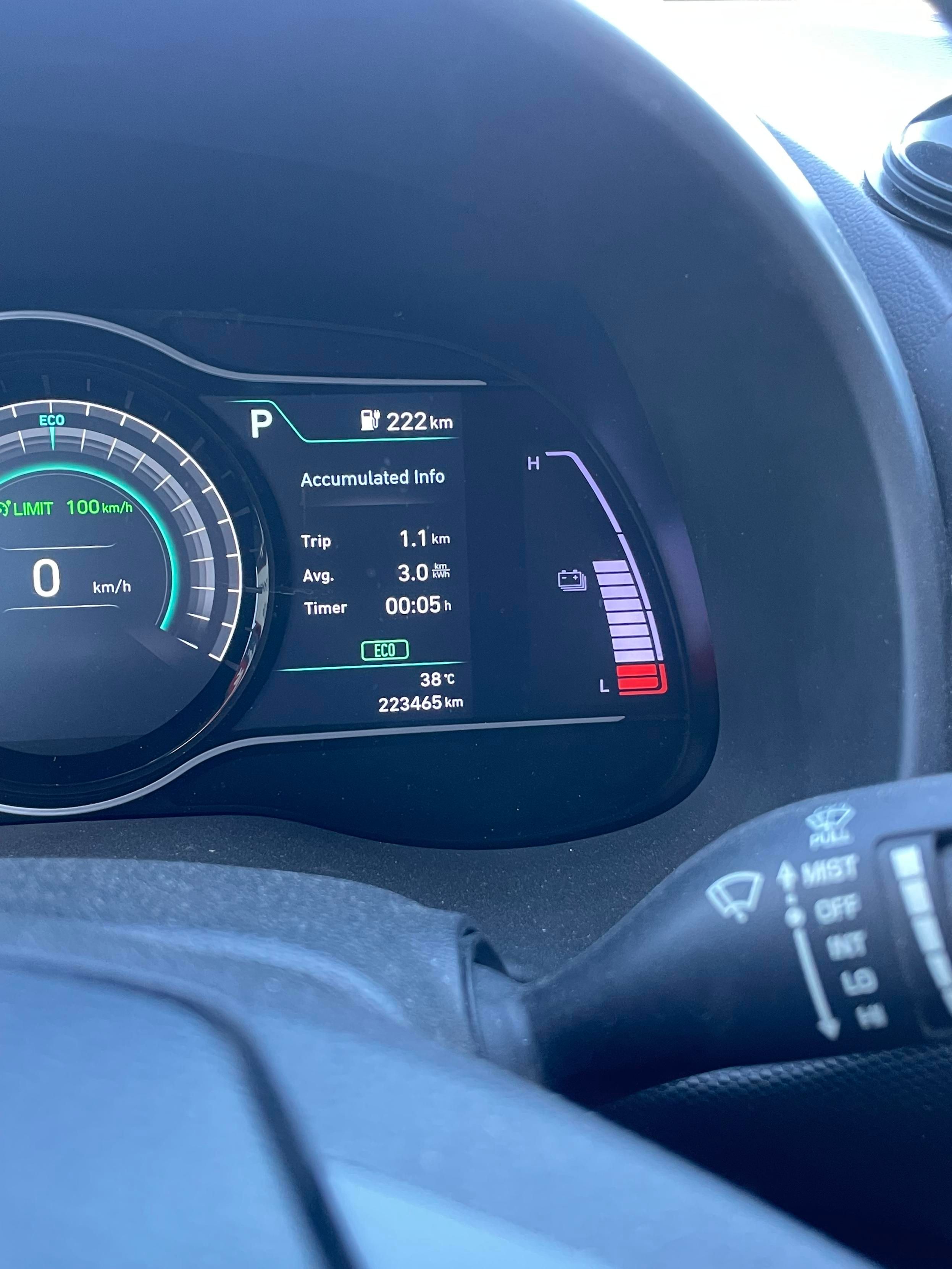 The dash on the car shows 38°C amongst other information