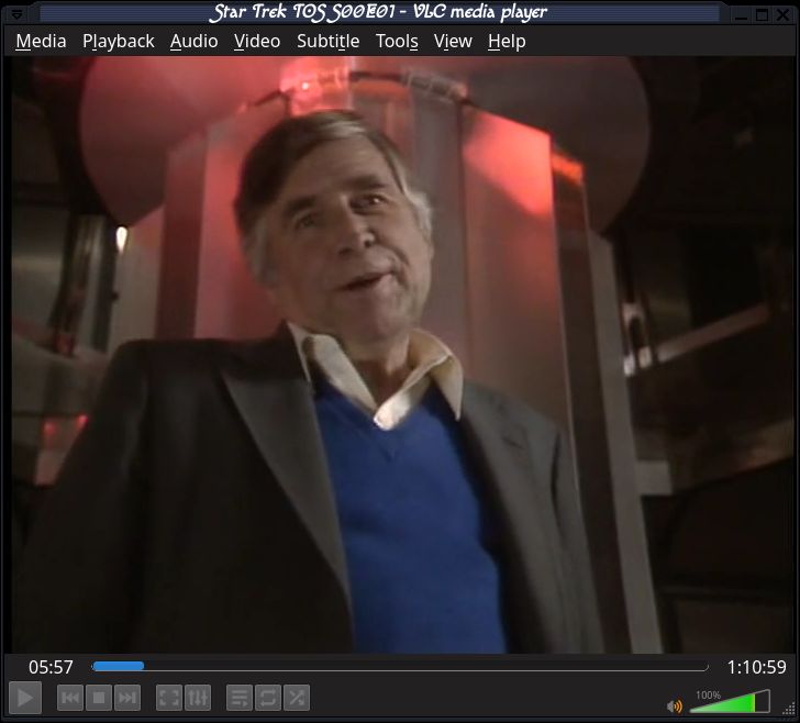 VLC screenshot showing Gene Roddenberry giving an introduction to The Cage